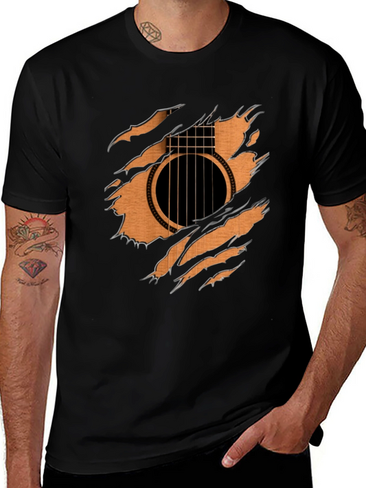 Guitar Inside T-Shirt - Ripped Effect Design