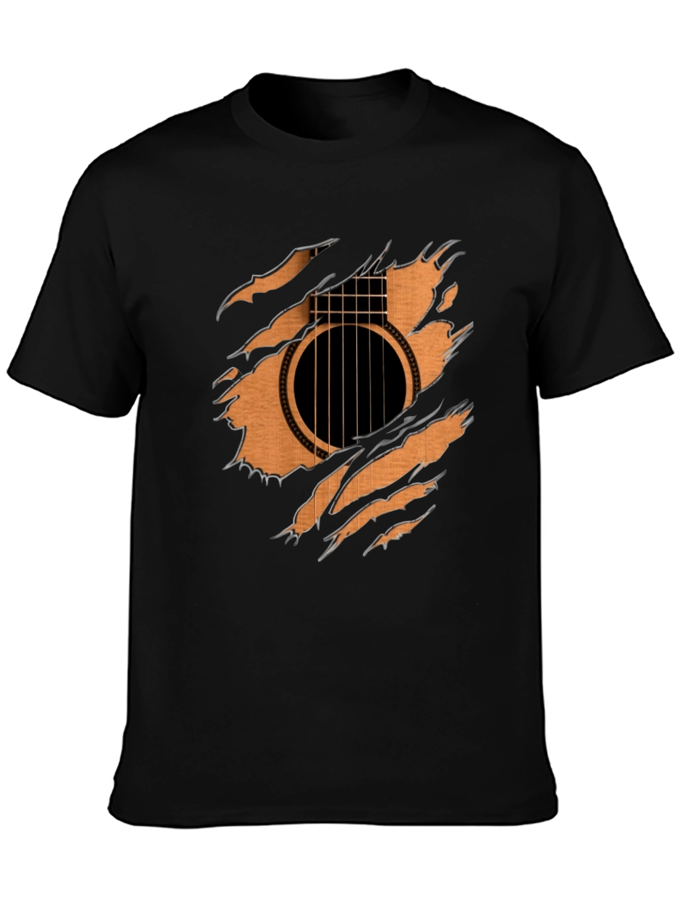 Guitar Inside T-Shirt - Ripped Effect Design