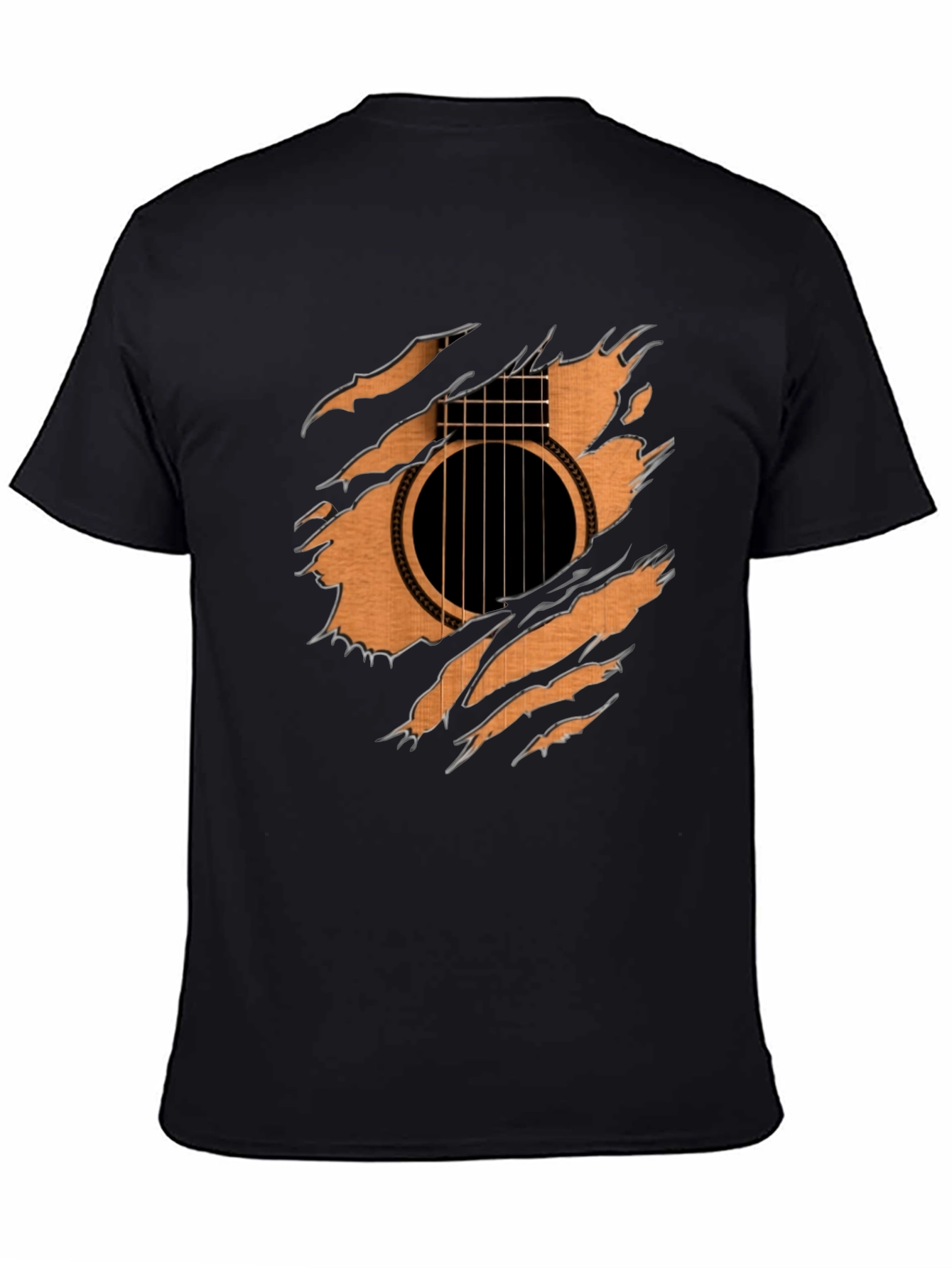 Guitar Inside T-Shirt - Ripped Effect Design