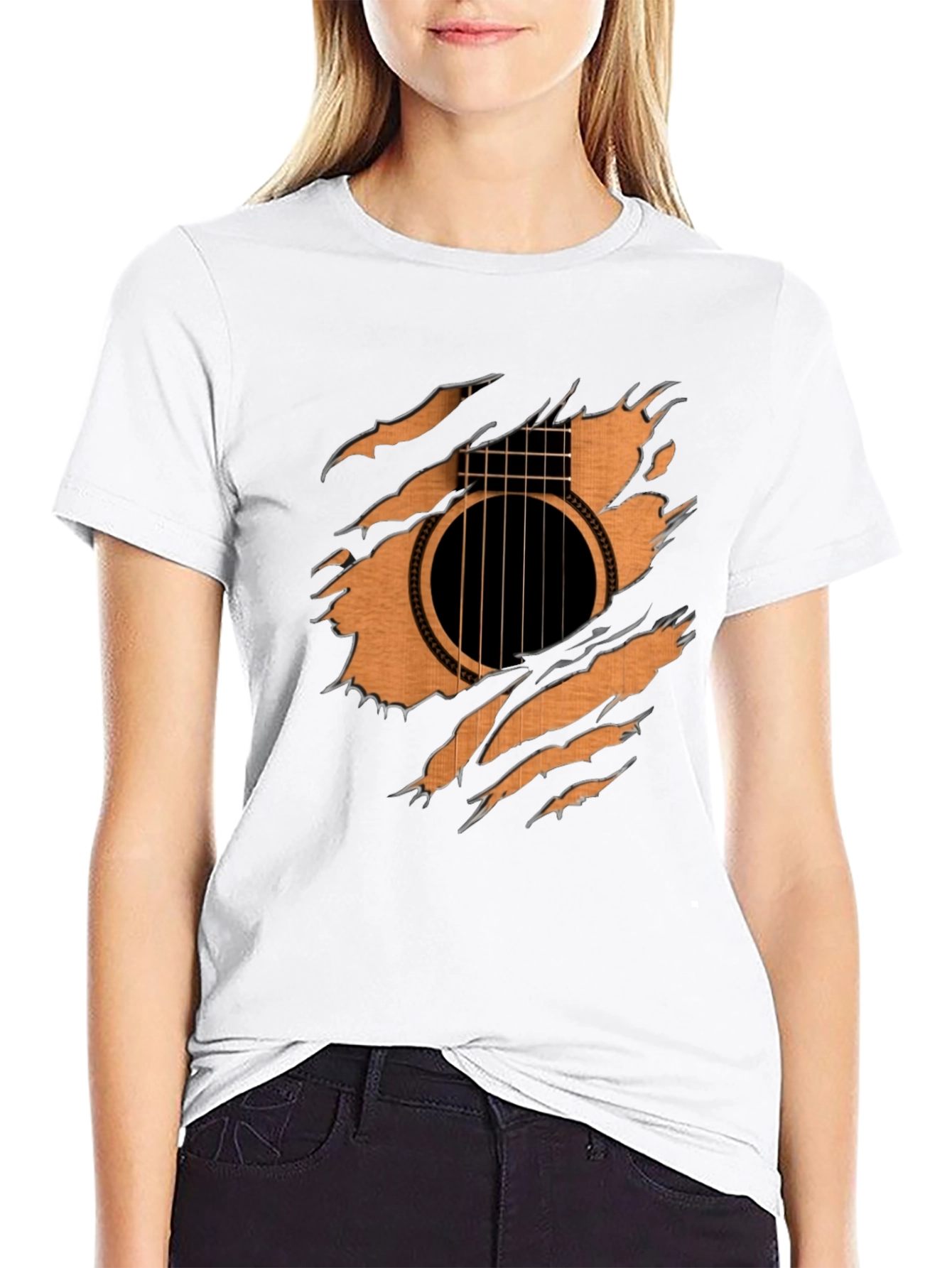Guitar Inside T-Shirt - Ripped Effect Design