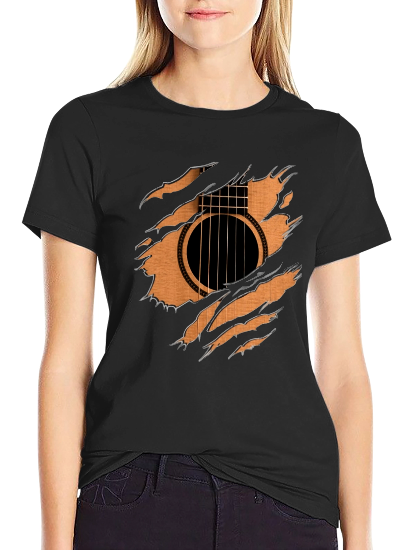 Guitar Inside T-Shirt - Ripped Effect Design