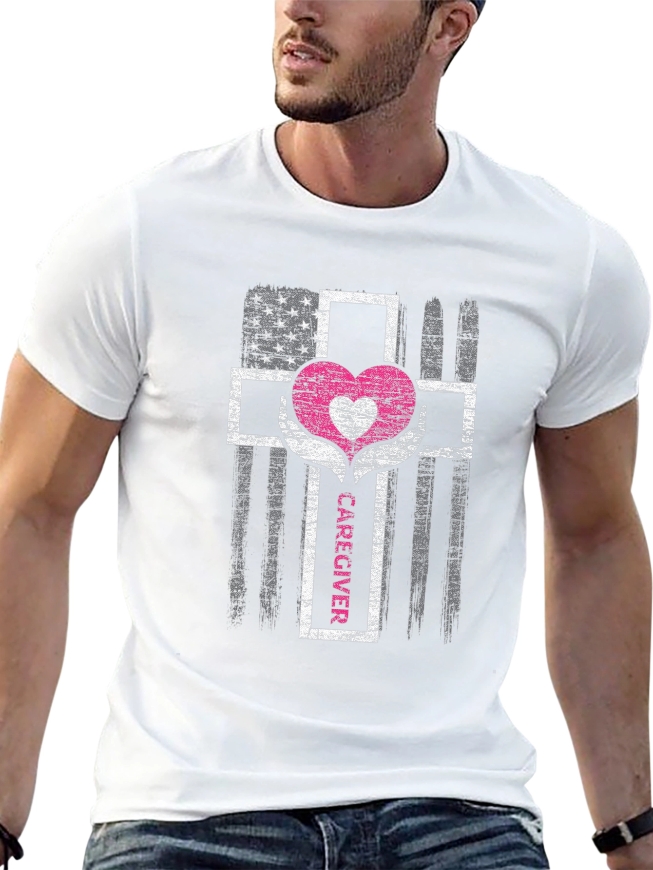 Caregiver Heart Cross Graphic T-Shirt