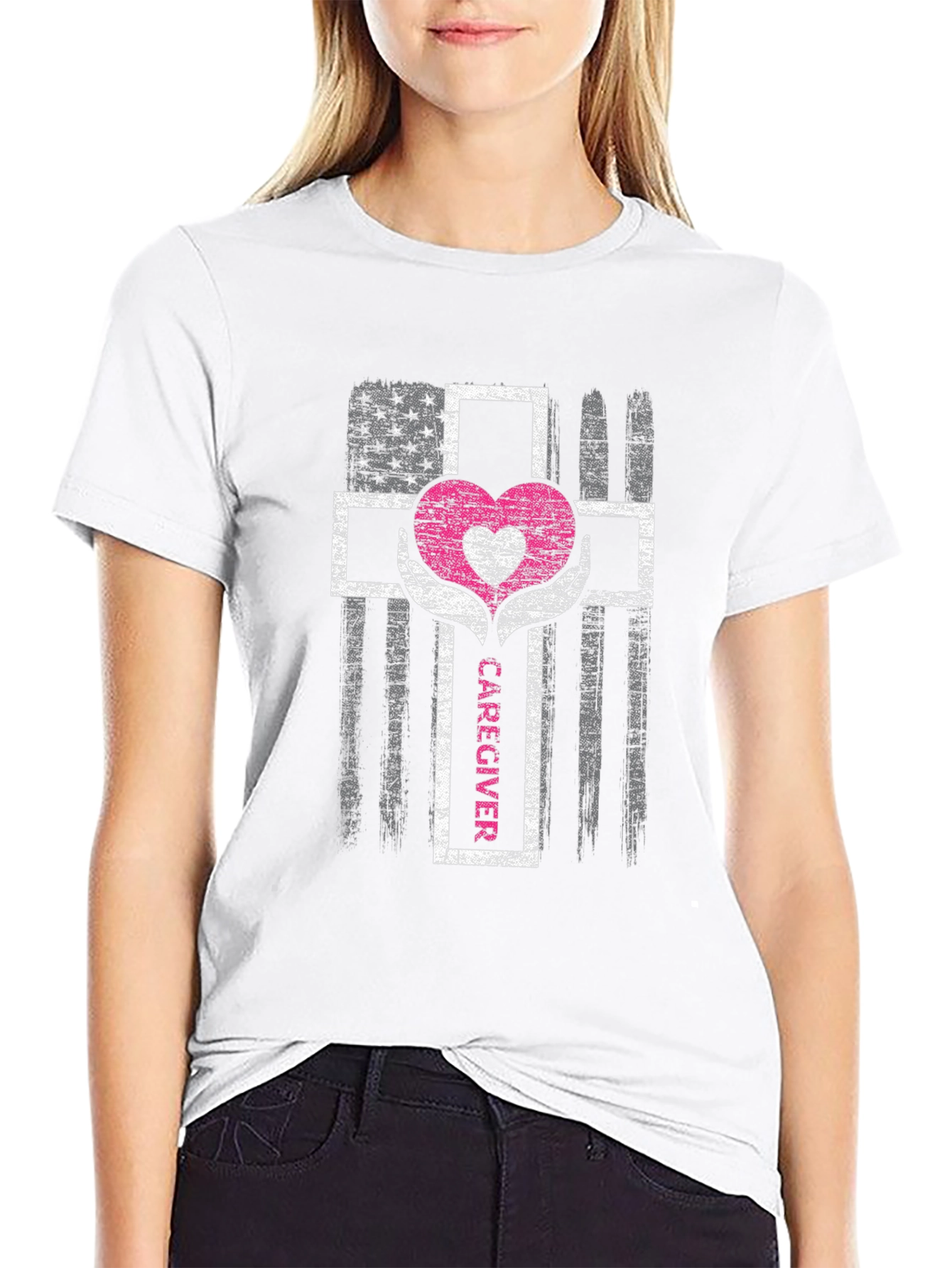 Caregiver Heart Cross Graphic T-Shirt