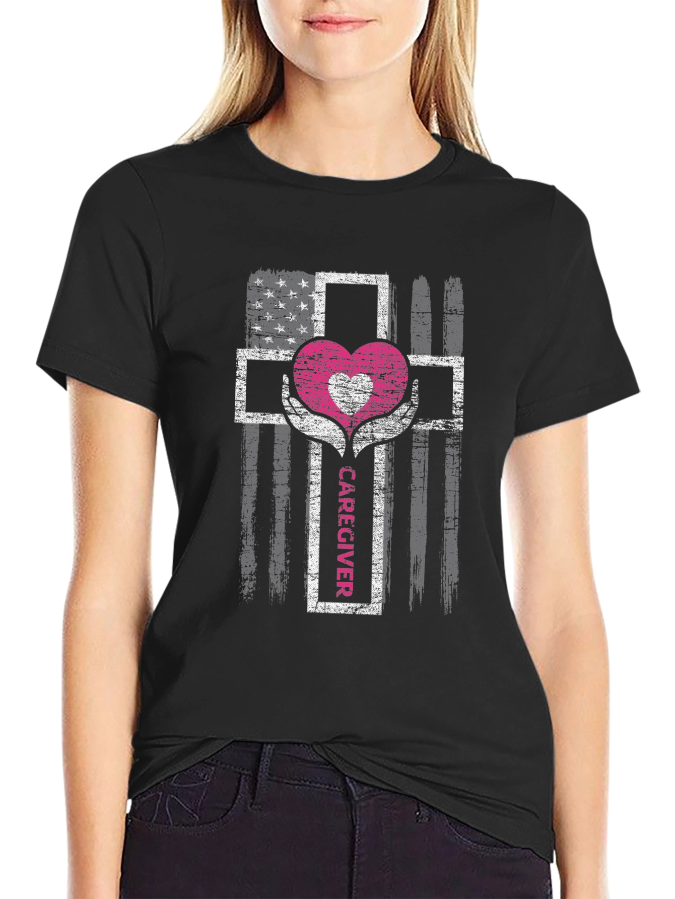 Caregiver Heart Cross Graphic T-Shirt