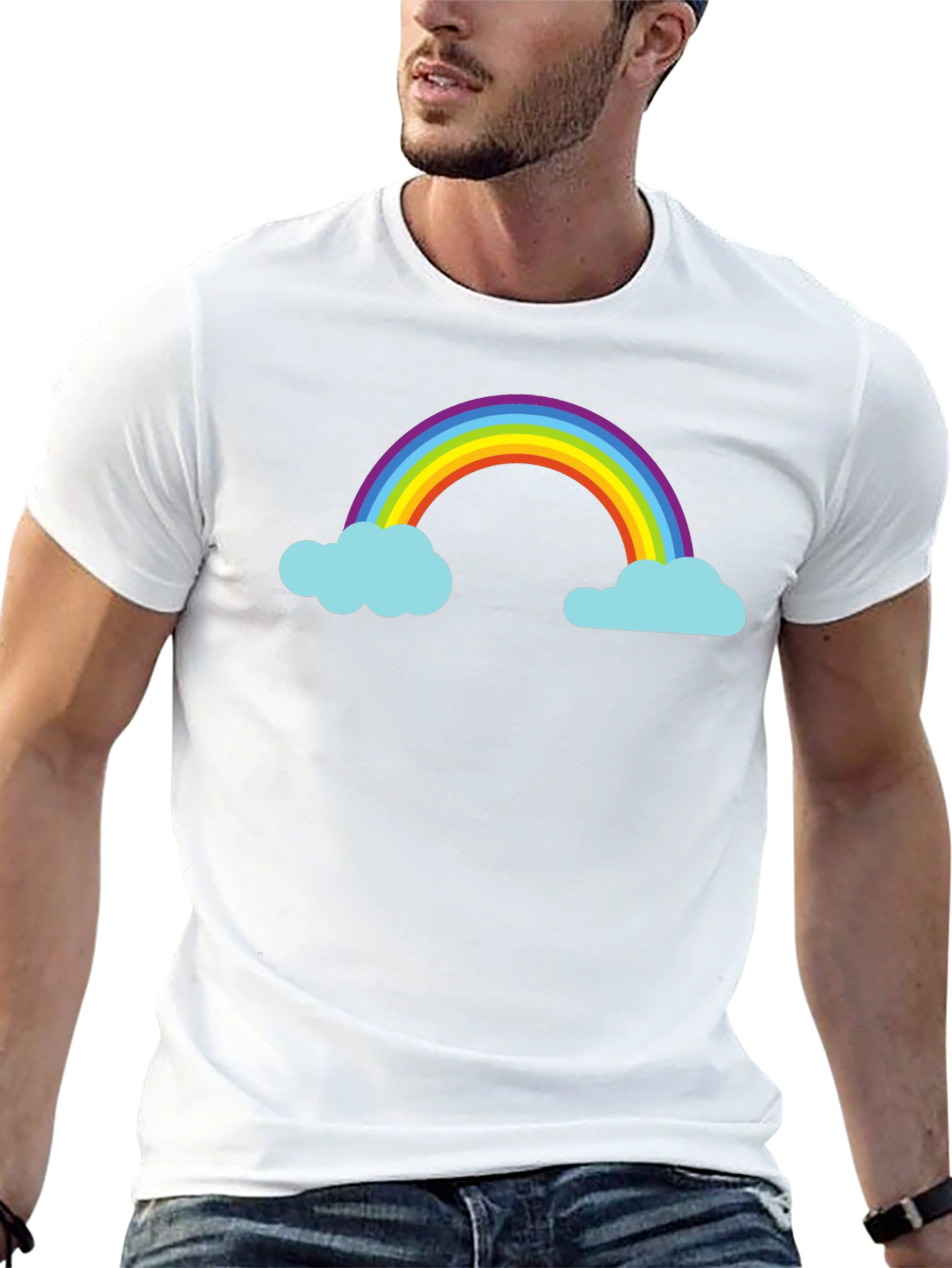 Rainbow and Cloud Graphic Black T-Shirt