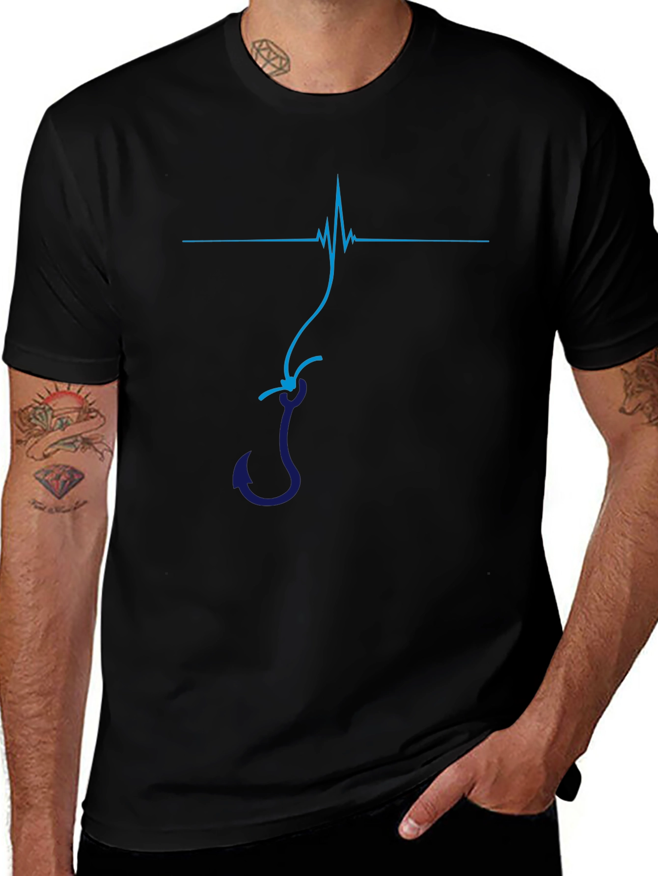 Fishing Hook Heartbeat Graphic T-Shirt