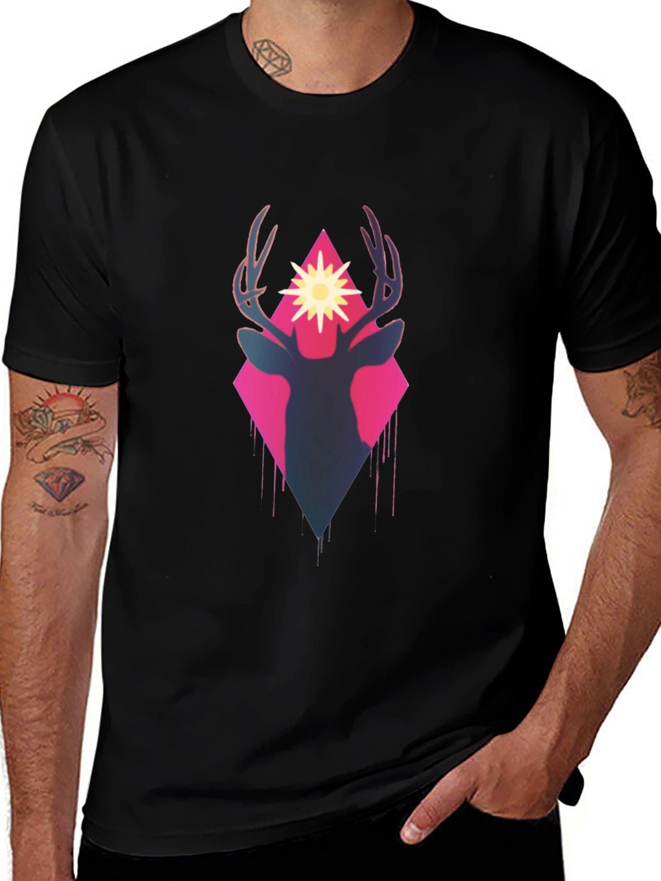 Deer Silhouette Graphic Tee - Black