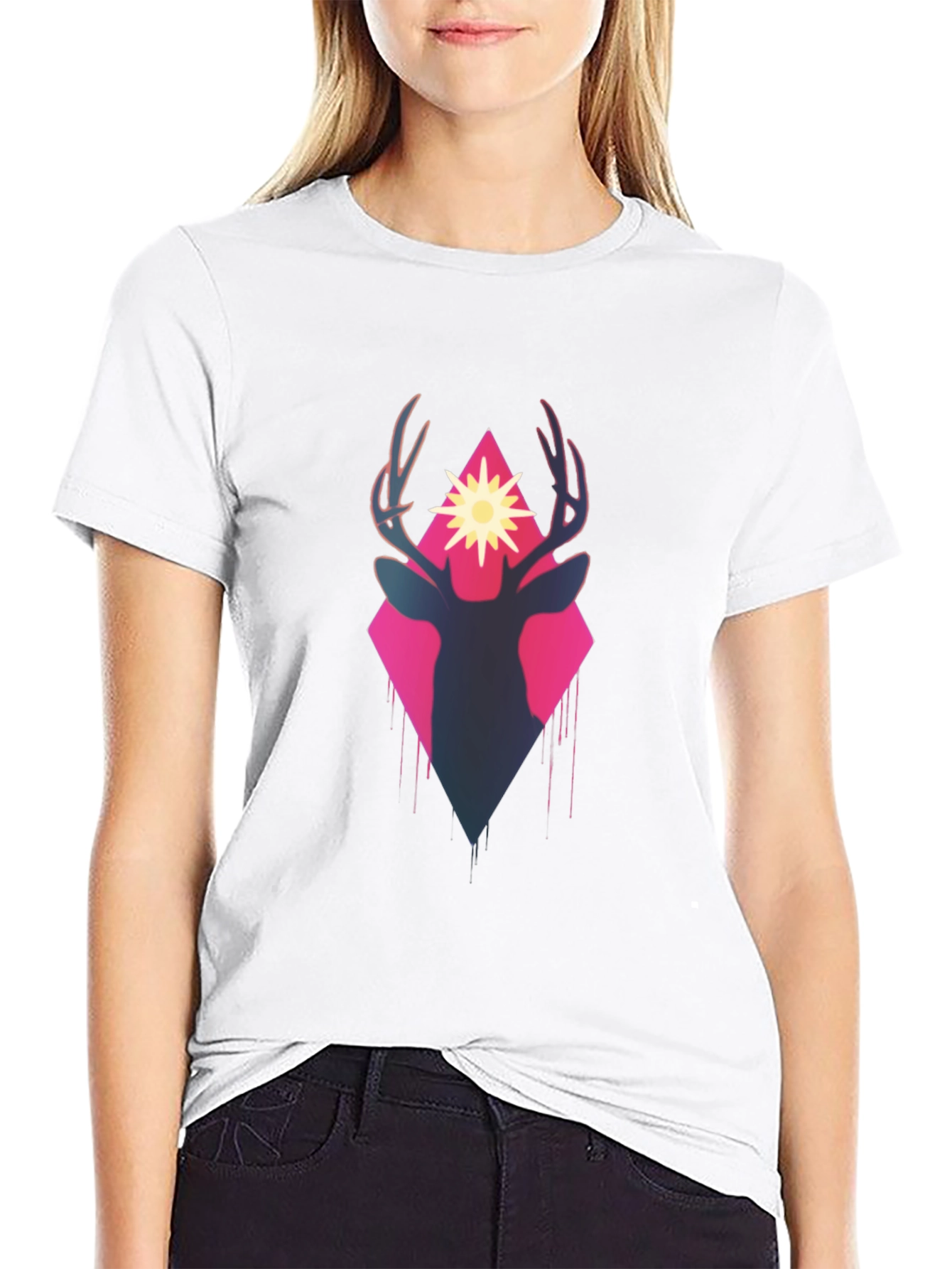 Deer Silhouette Graphic Tee - Black