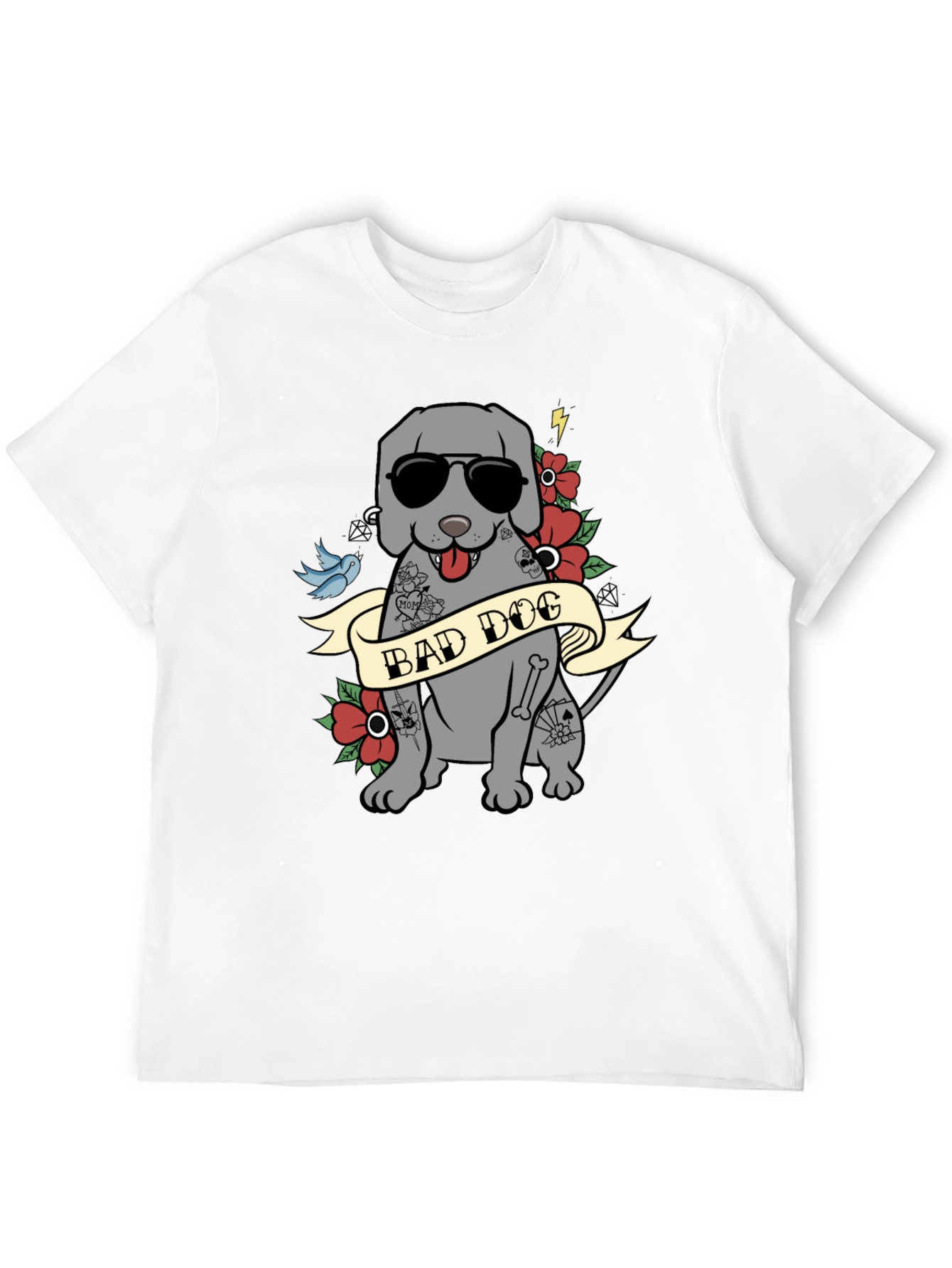 Bad Dog Tattoo Style T-Shirt - Mens Graphic Tee