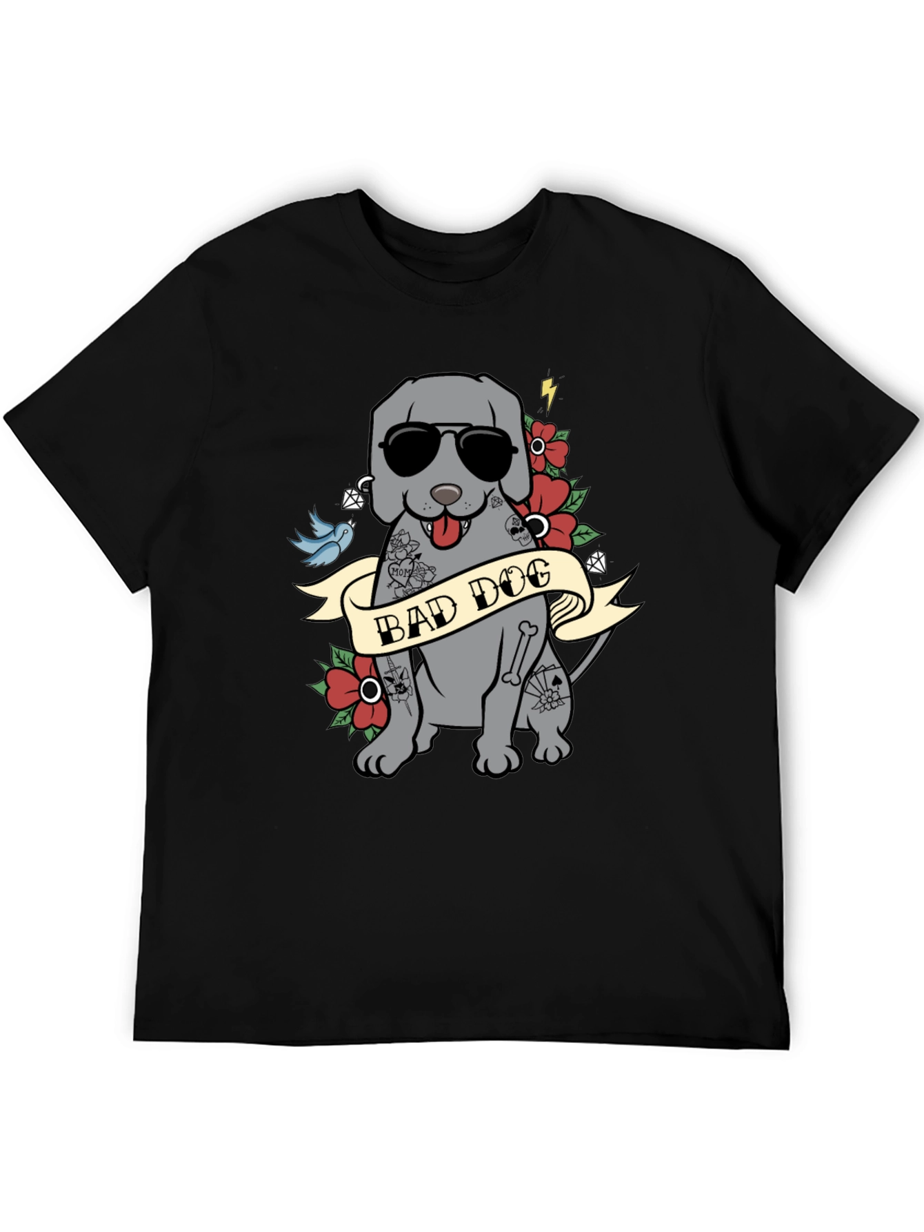 Bad Dog Tattoo Style T-Shirt - Mens Graphic Tee