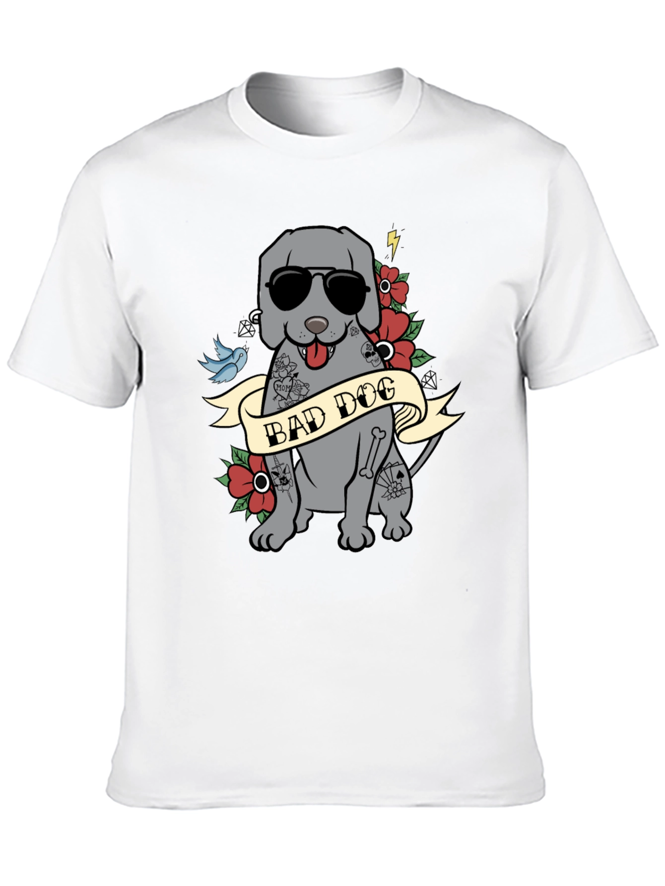 Bad Dog Tattoo Style T-Shirt - Mens Graphic Tee
