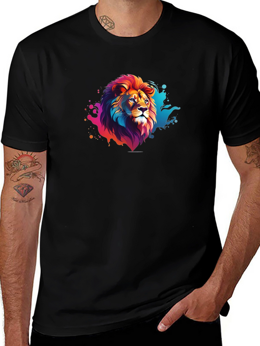 Vibrant Lion Graphic Black Tee - Bold Style