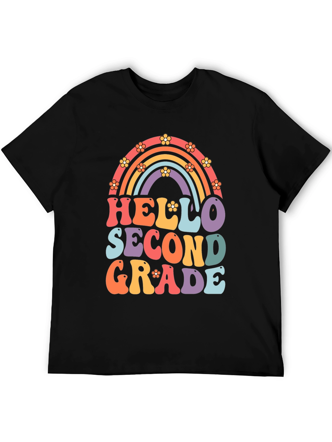 Hello Second Grade Retro Rainbow Shirt