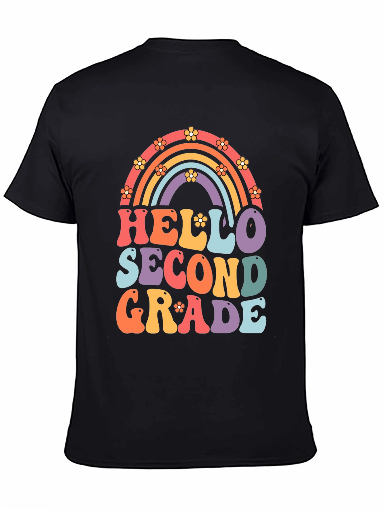 Hello Second Grade Retro Rainbow Shirt