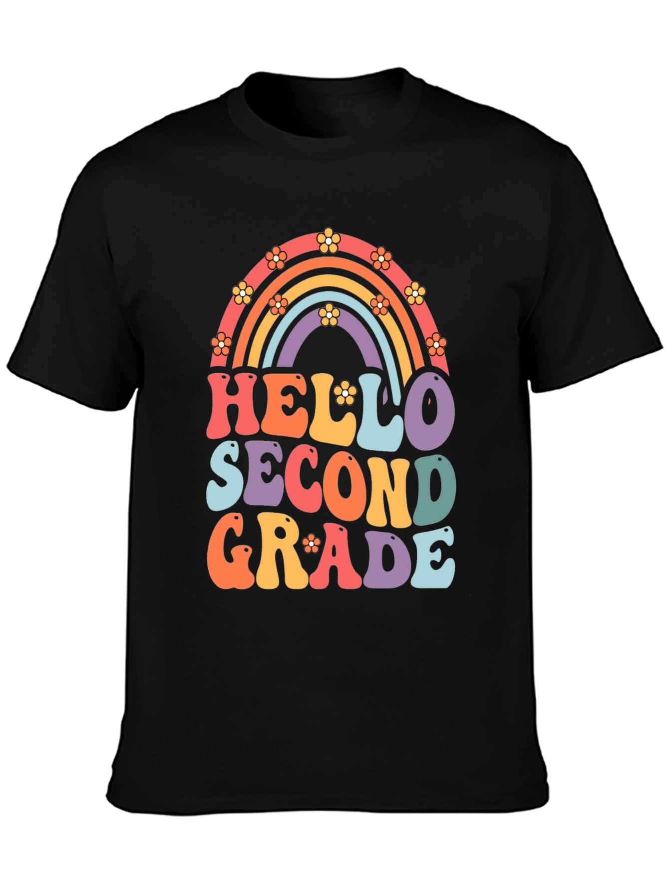 Hello Second Grade Retro Rainbow Shirt