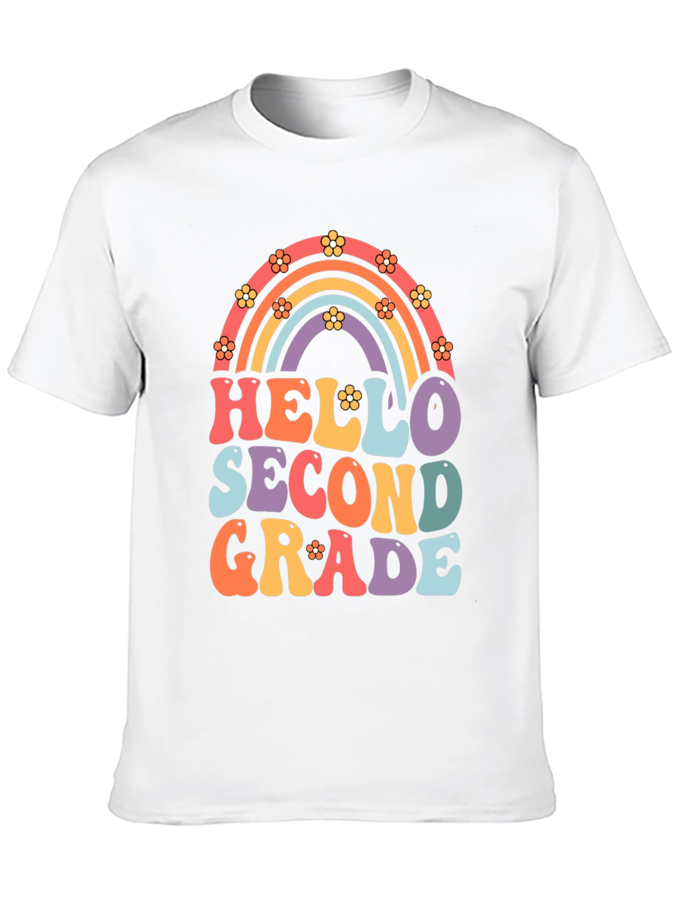 Hello Second Grade Retro Rainbow Shirt