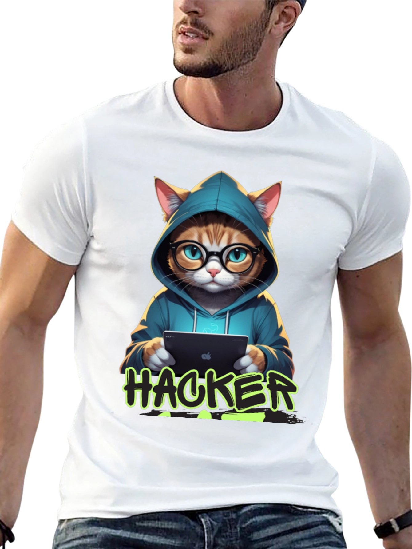 Cat Hacker T-Shirt - Novelty Graphic Tee