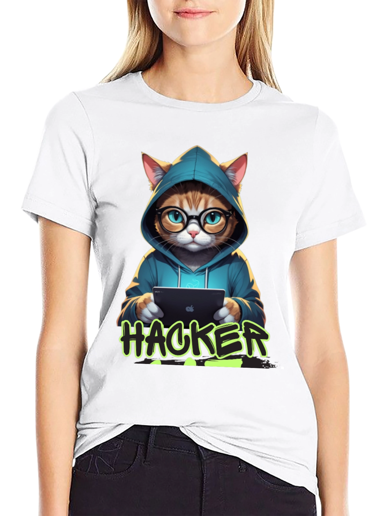 Cat Hacker T-Shirt - Novelty Graphic Tee