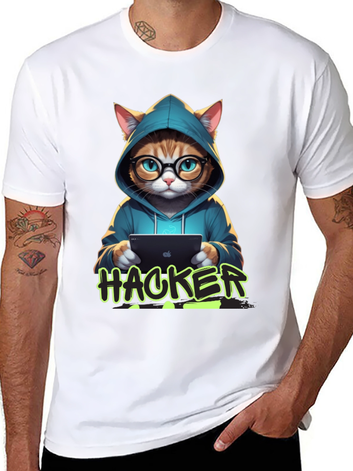 Cat Hacker T-Shirt - Novelty Graphic Tee