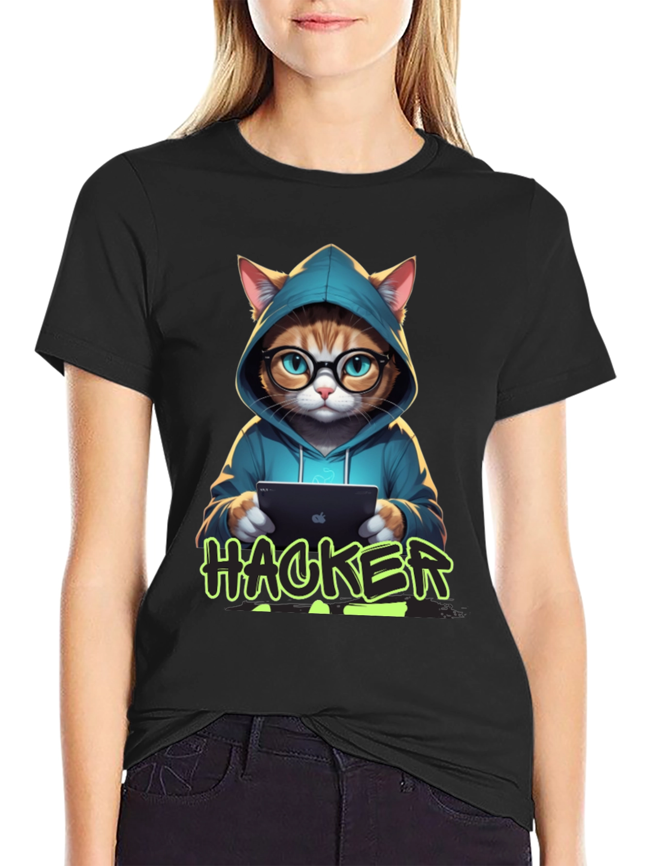 Cat Hacker T-Shirt - Novelty Graphic Tee