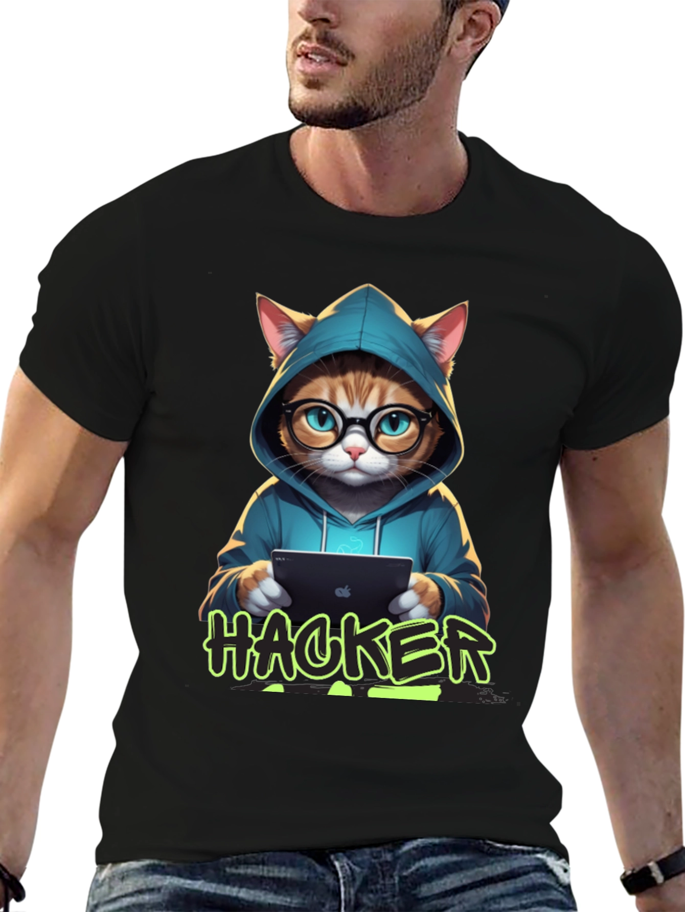Cat Hacker T-Shirt - Novelty Graphic Tee