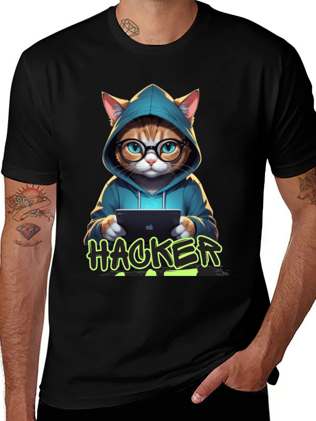 Cat Hacker T-Shirt - Novelty Graphic Tee