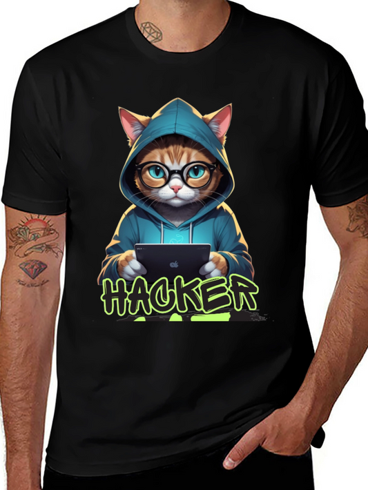 Cat Hacker T-Shirt - Novelty Graphic Tee