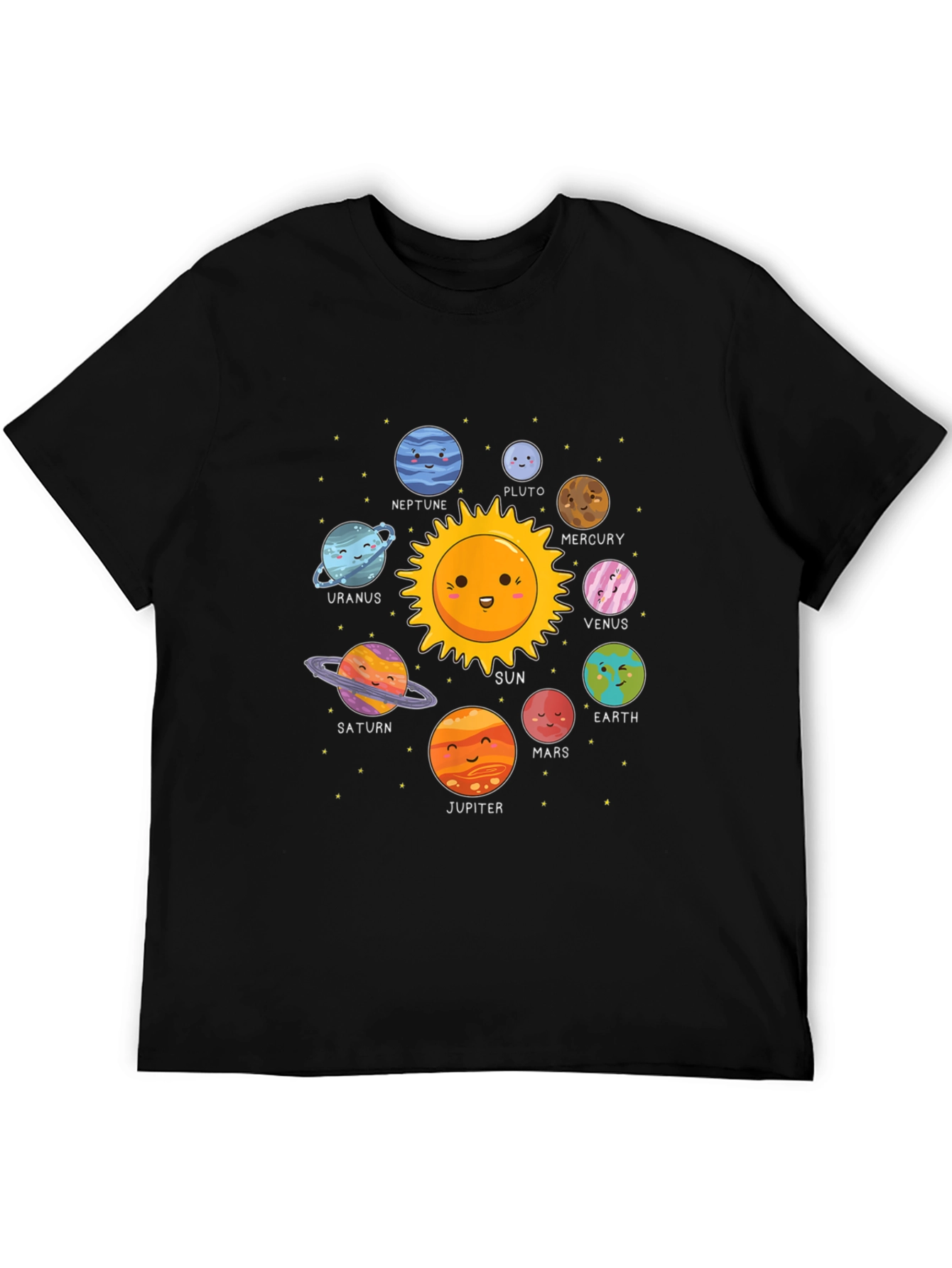 Cute Planets Black T-Shirt Solar System Graphic