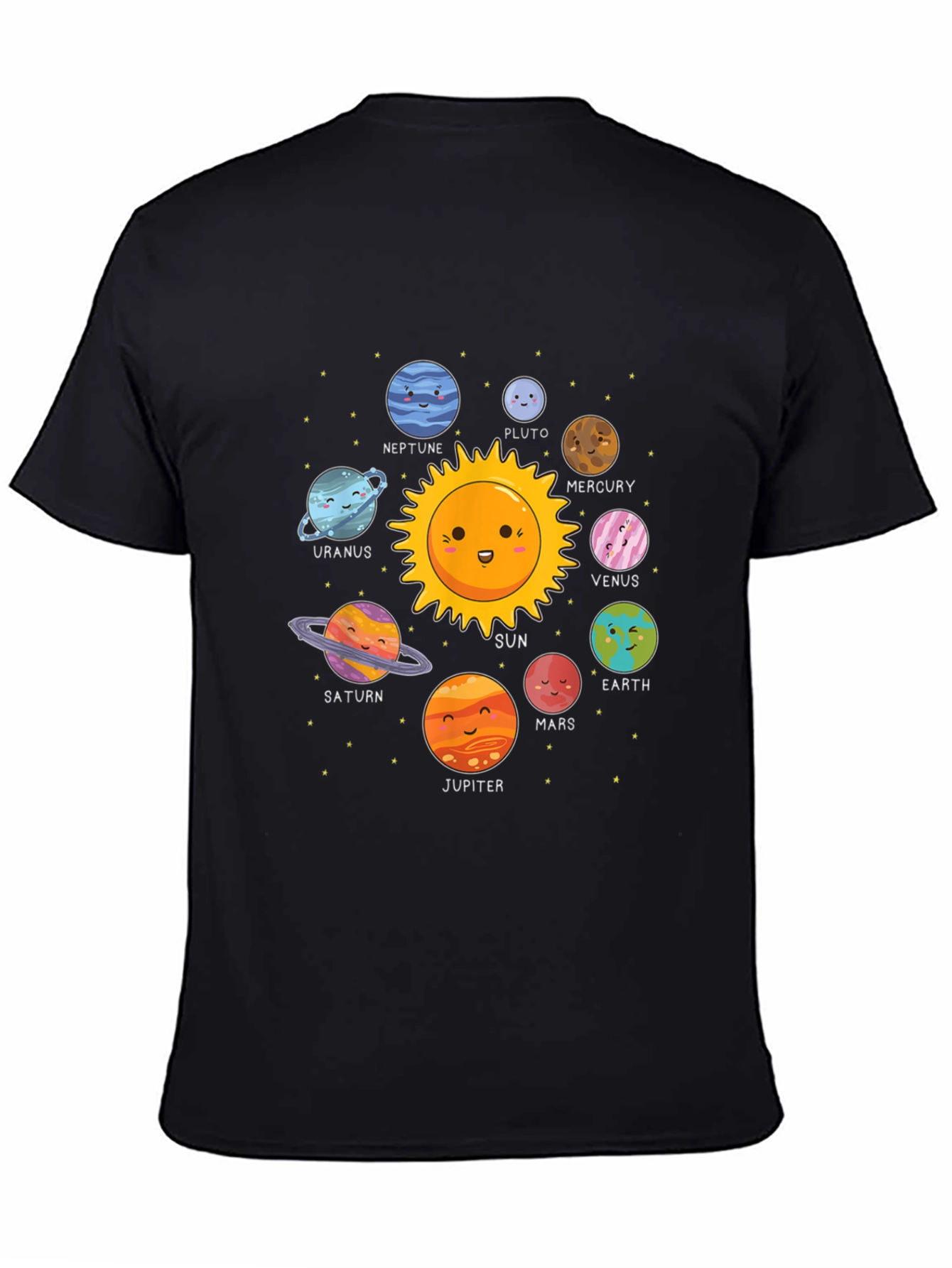 Cute Planets Black T-Shirt Solar System Graphic