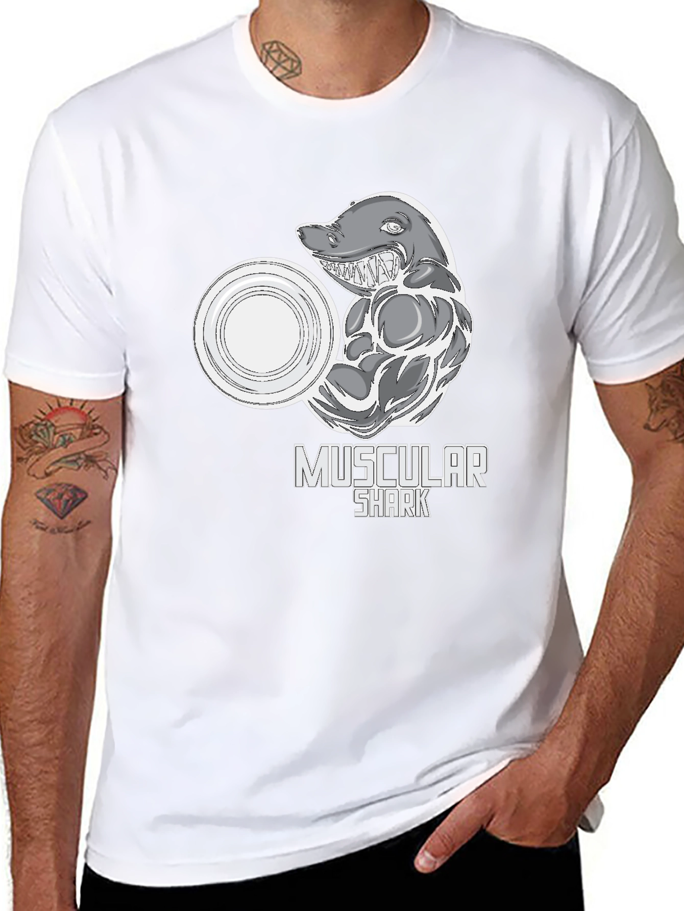 Muscular Shark Graphic T-Shirt - Gym Humor Tee