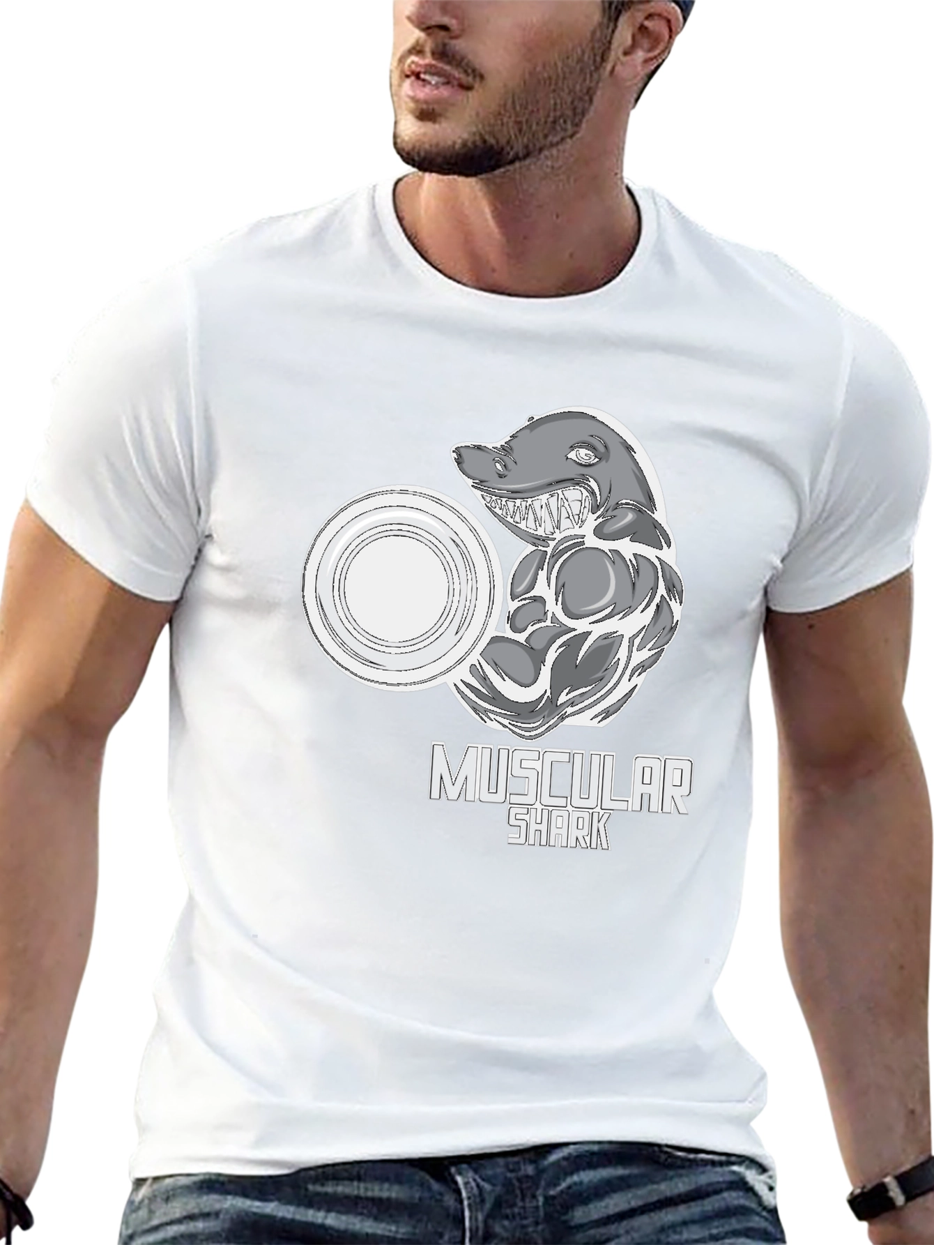 Muscular Shark Graphic T-Shirt - Gym Humor Tee