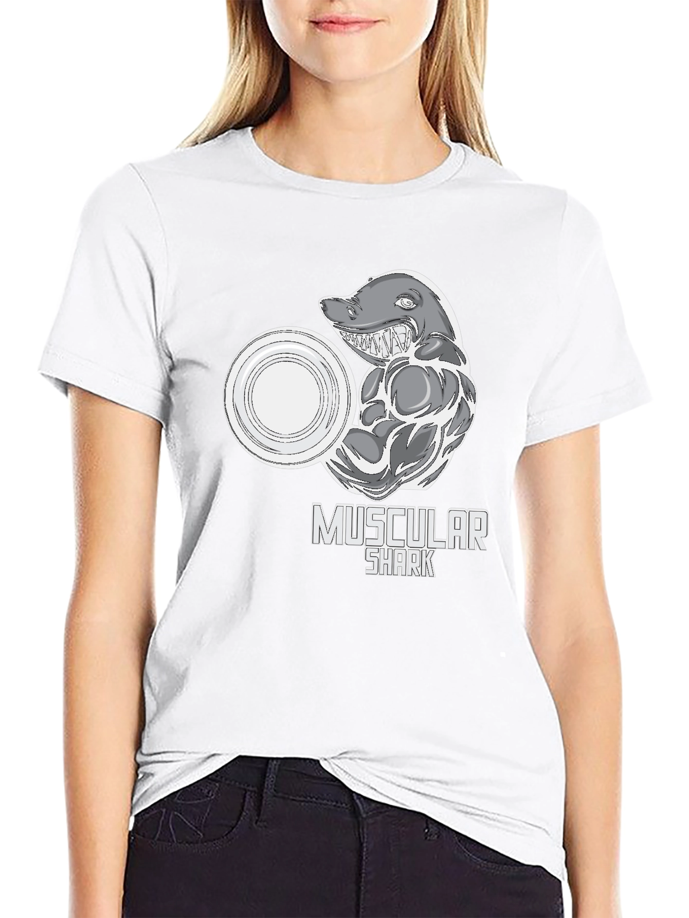 Muscular Shark Graphic T-Shirt - Gym Humor Tee