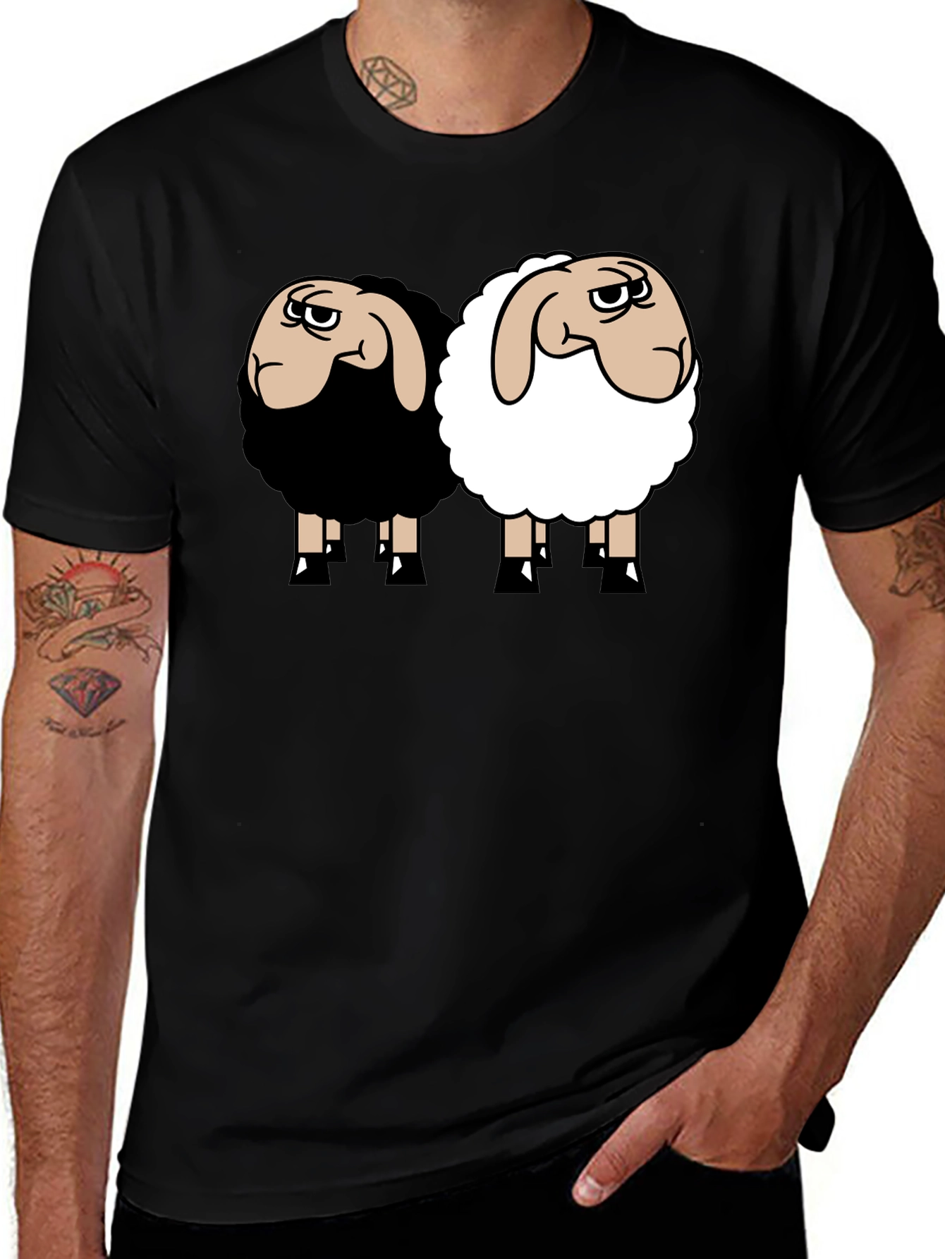 Black T-Shirt with Sheep Graphic
