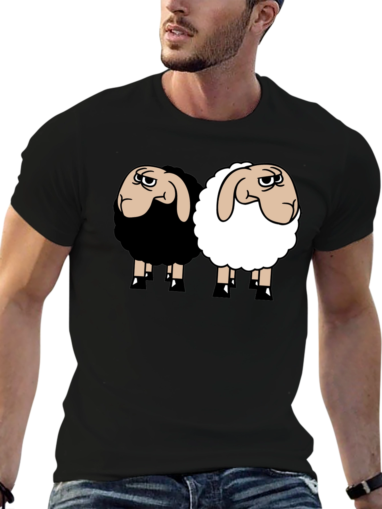 Black T-Shirt with Sheep Graphic