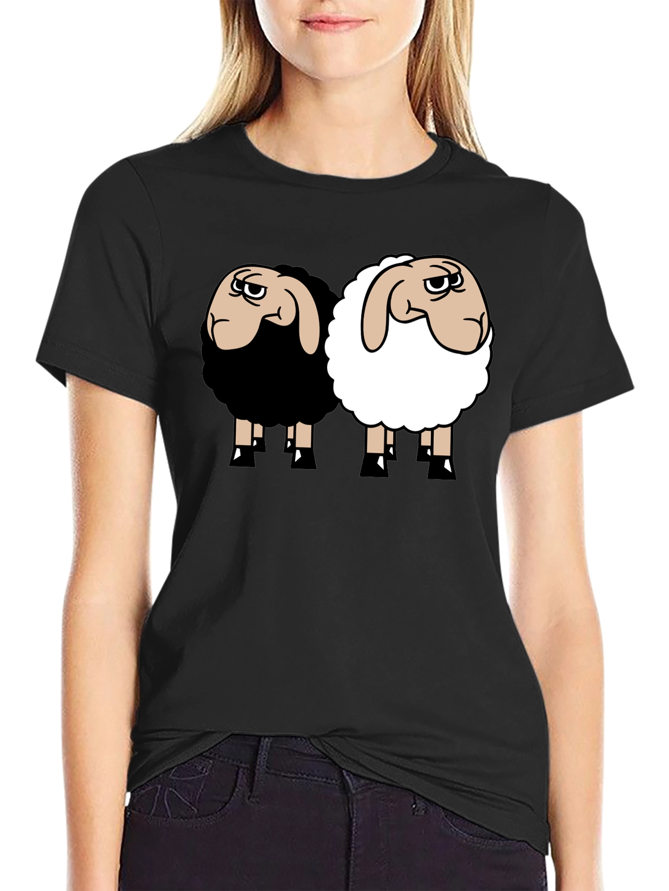Black T-Shirt with Sheep Graphic