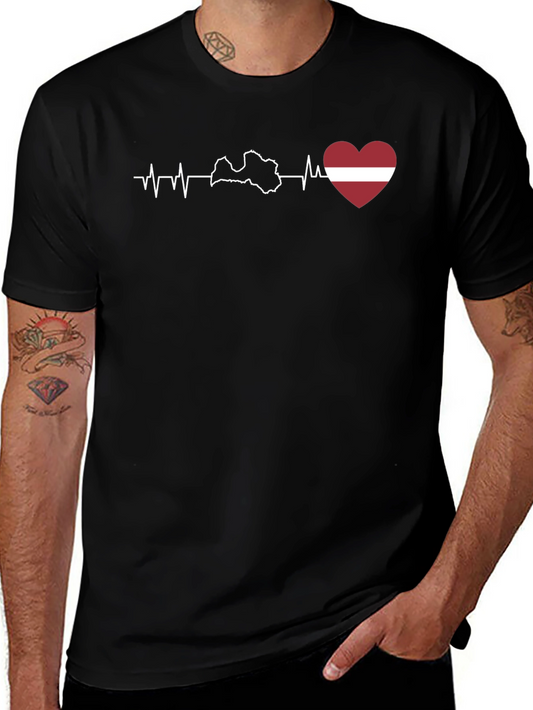 Latvia Heartbeat T-Shirt - Black Cotton Tee