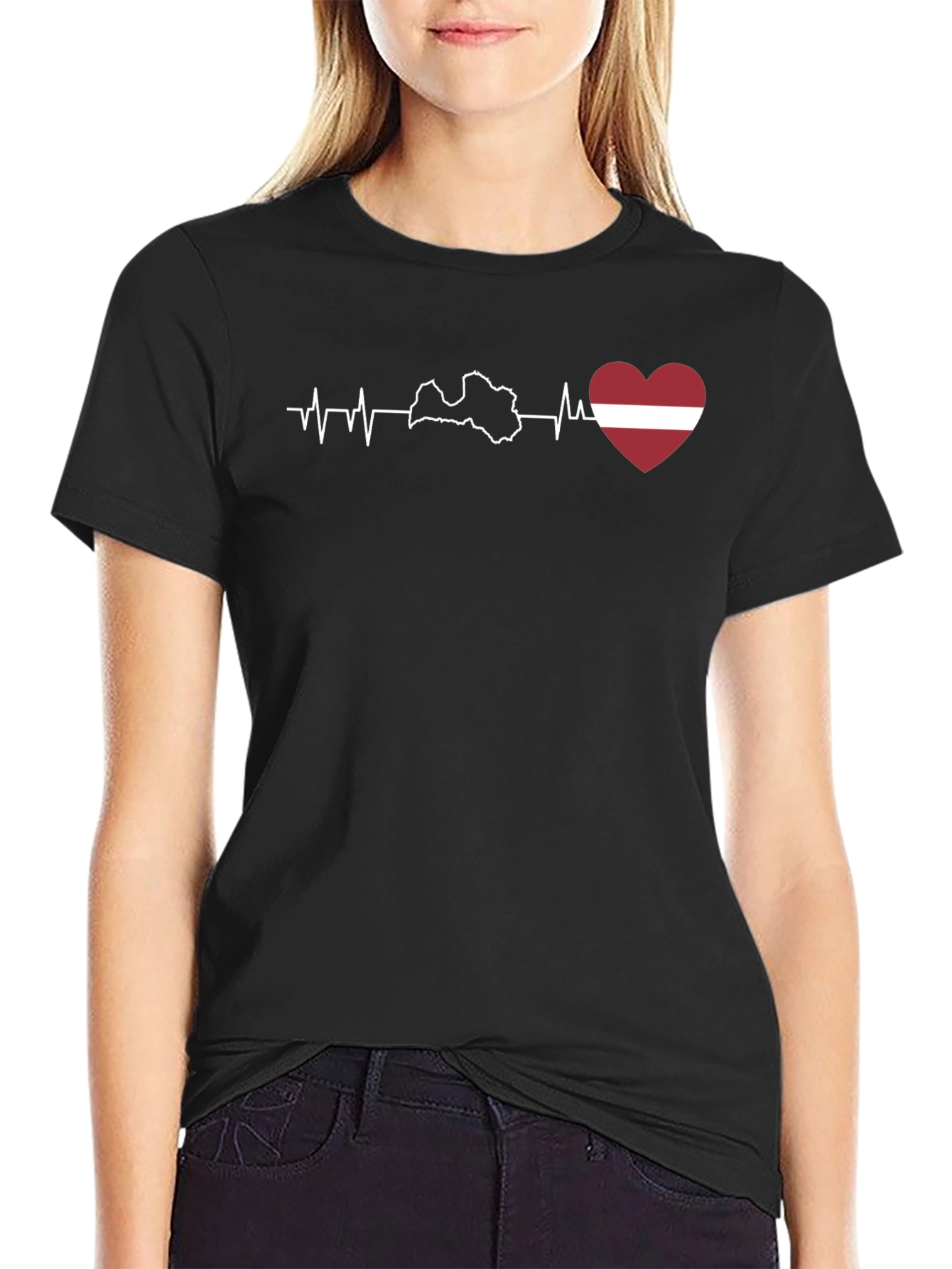 Latvia Heartbeat T-Shirt - Black Cotton Tee