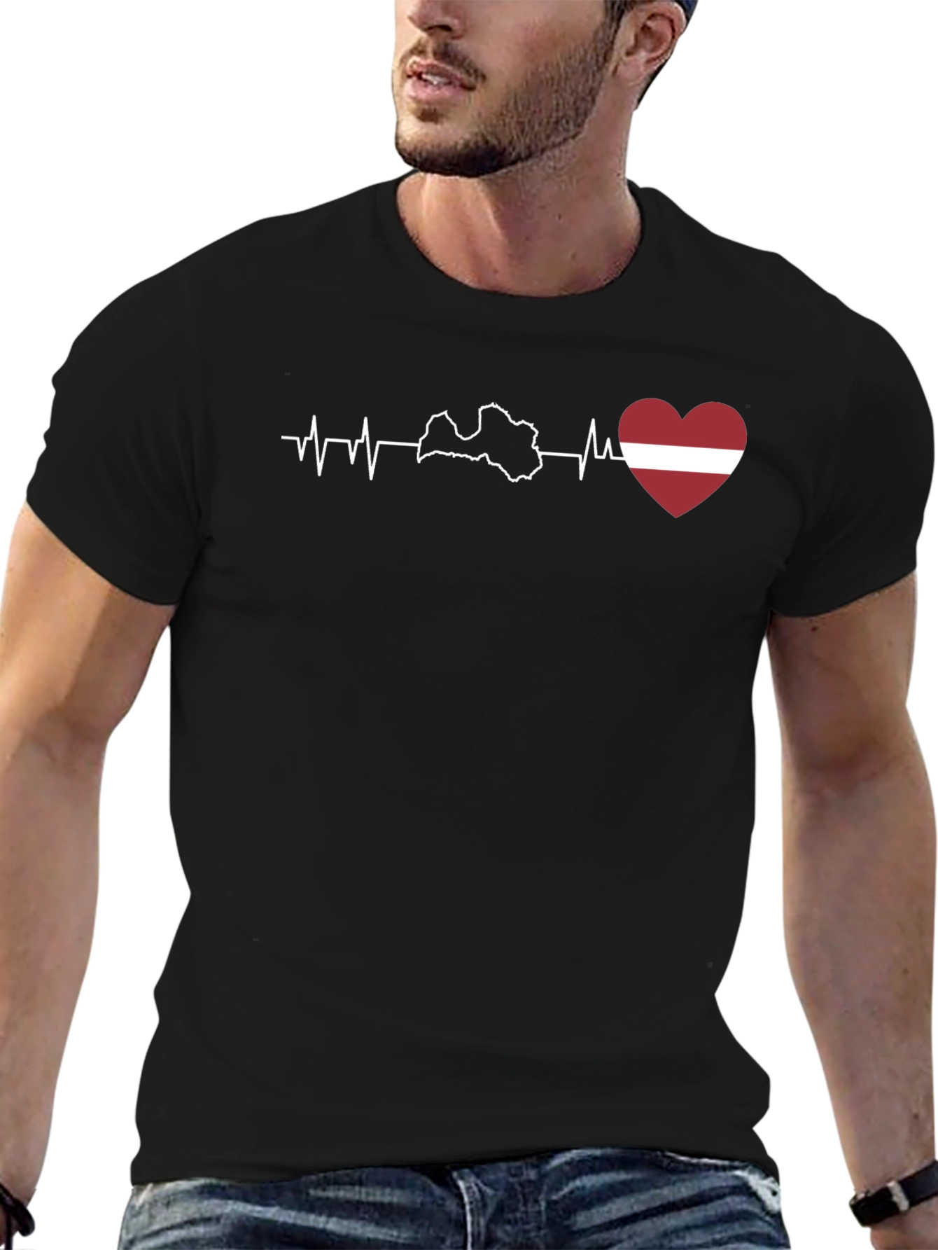 Latvia Heartbeat T-Shirt - Black Cotton Tee