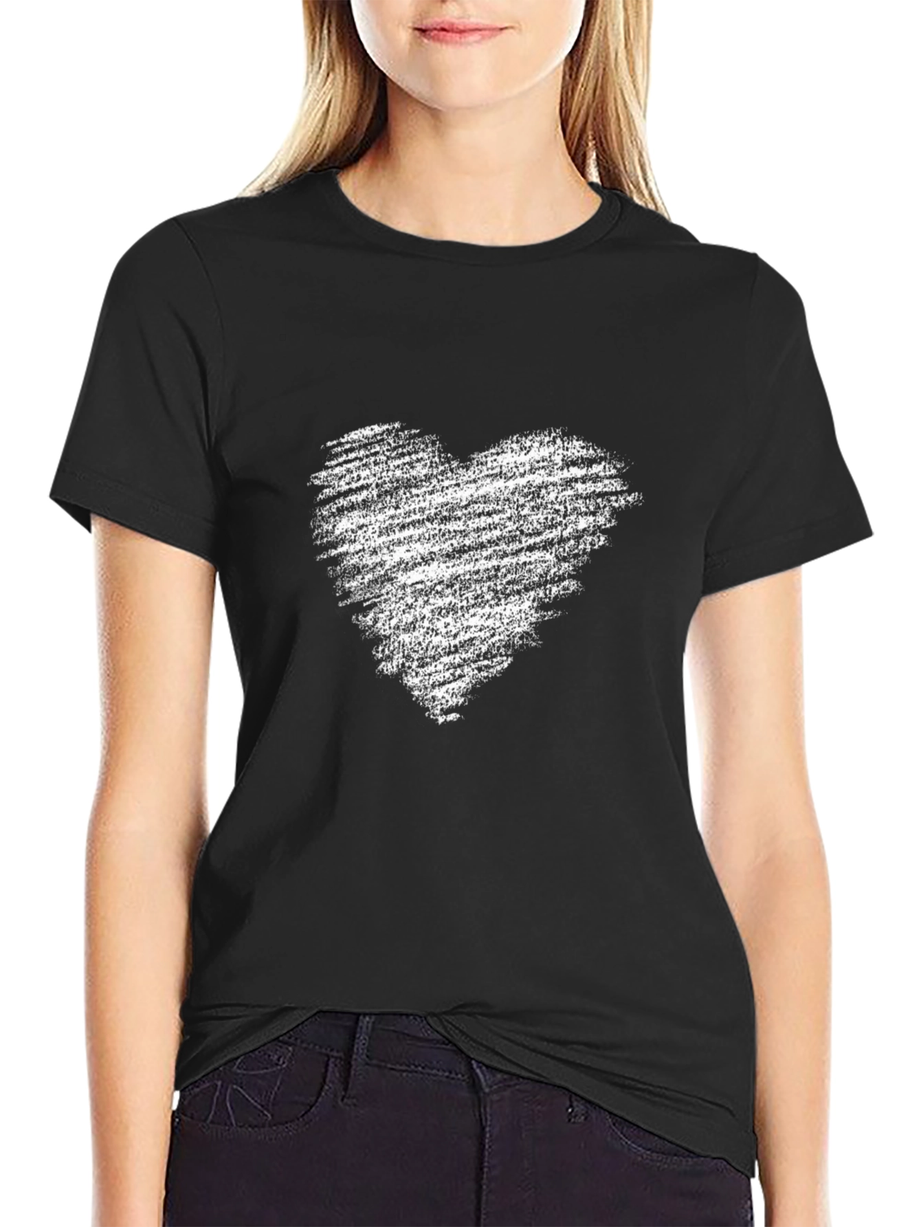 Mens Black T-Shirt with Distressed Heart Graphic