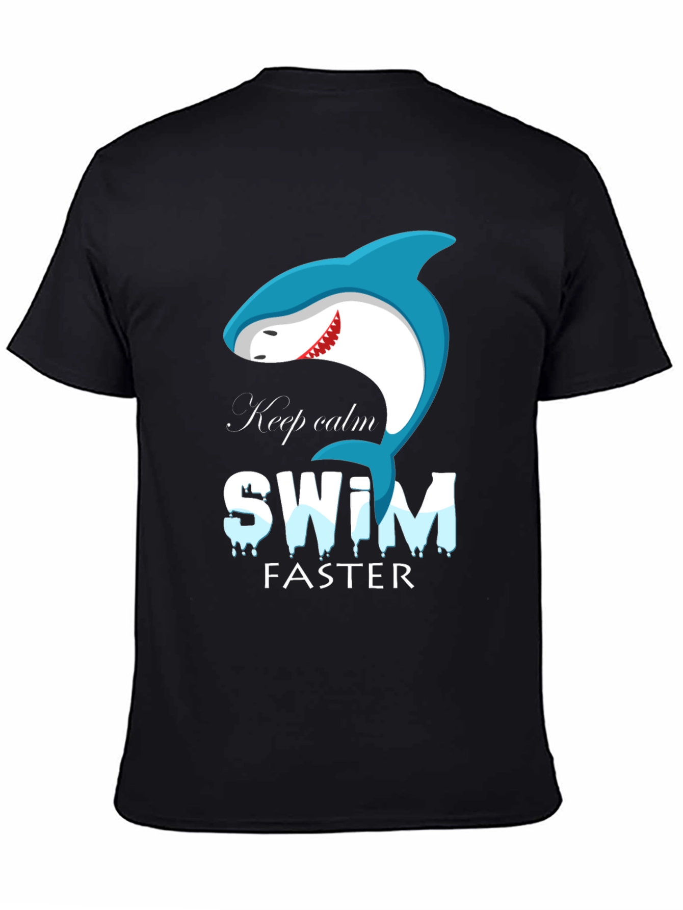Keep Calm Swim Faster Shark Graphic Black T-Shirt