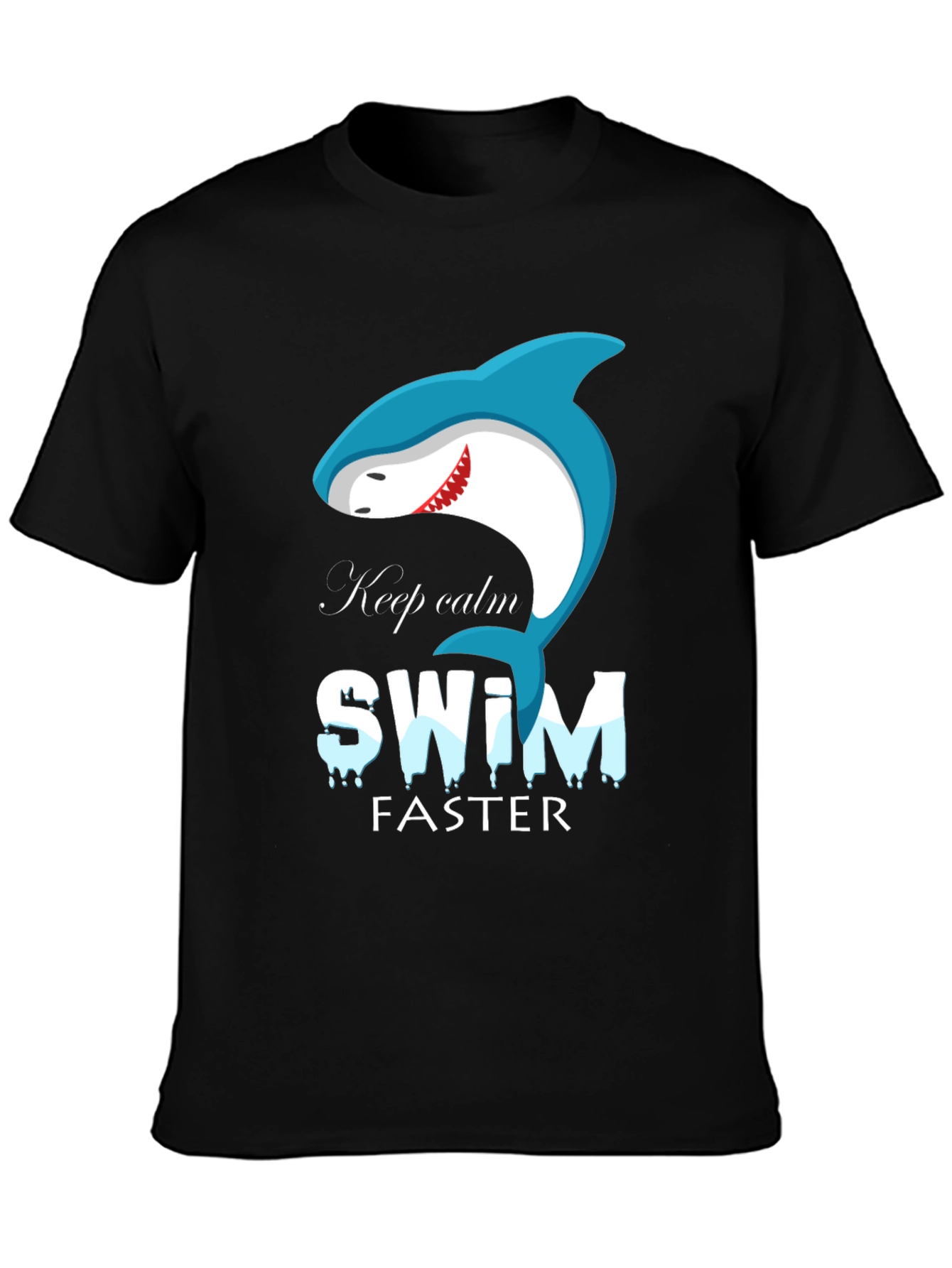 Keep Calm Swim Faster Shark Graphic Black T-Shirt