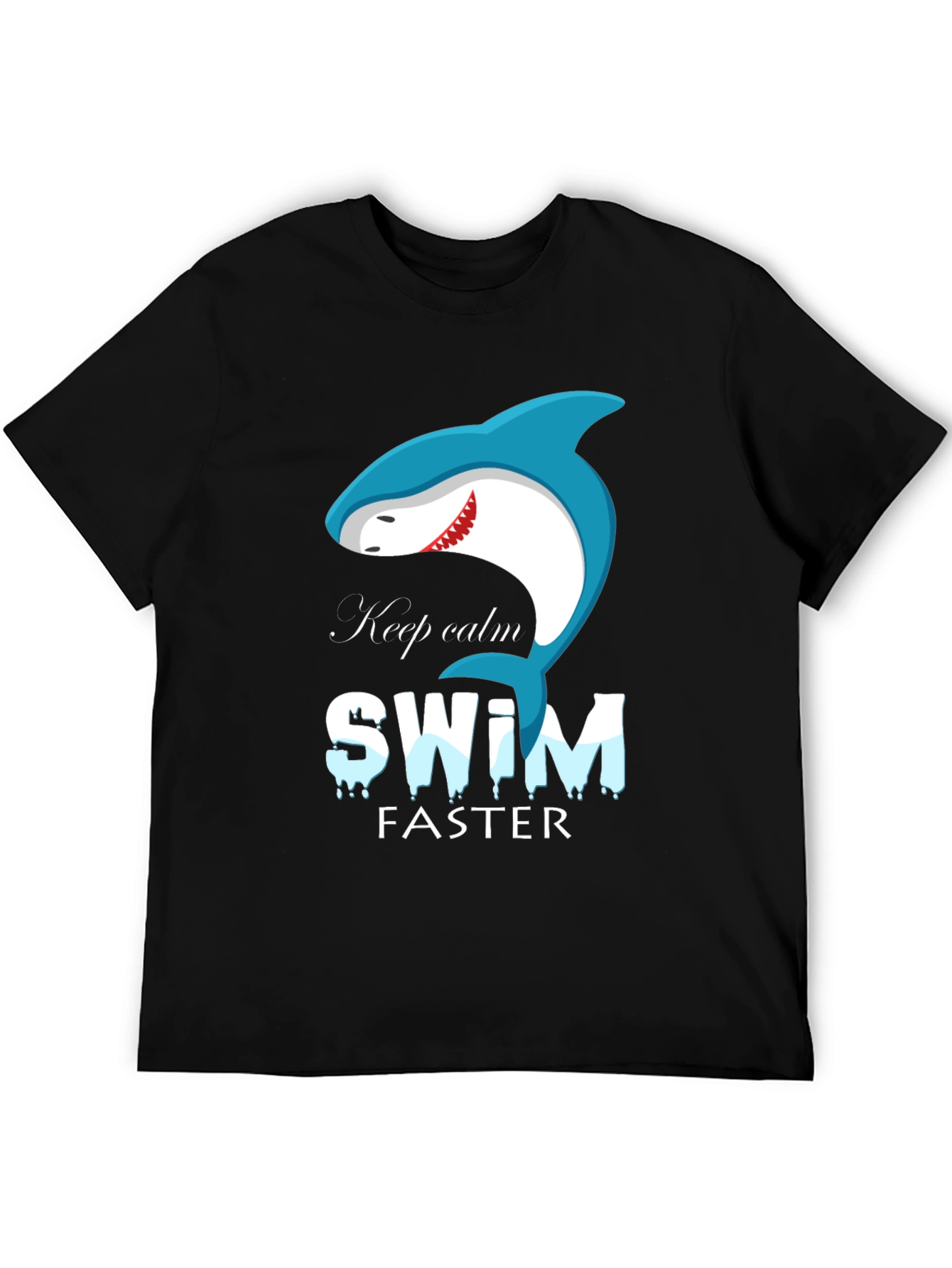 Keep Calm Swim Faster Shark Graphic Black T-Shirt