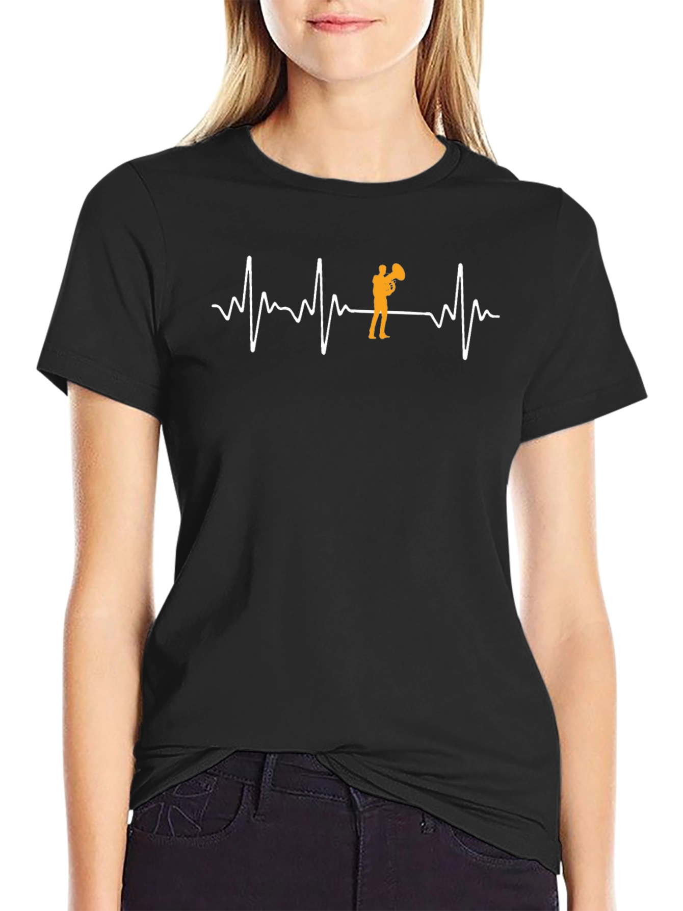 Heartbeat Tuba Player Graphic Tee - Black