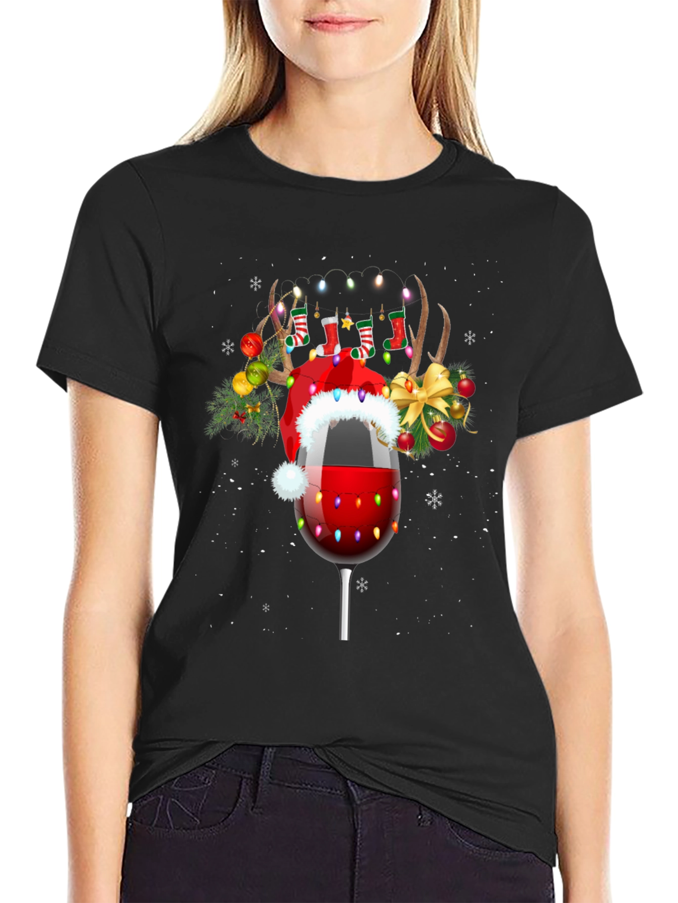 Festive Wine Glass Christmas T-Shirt