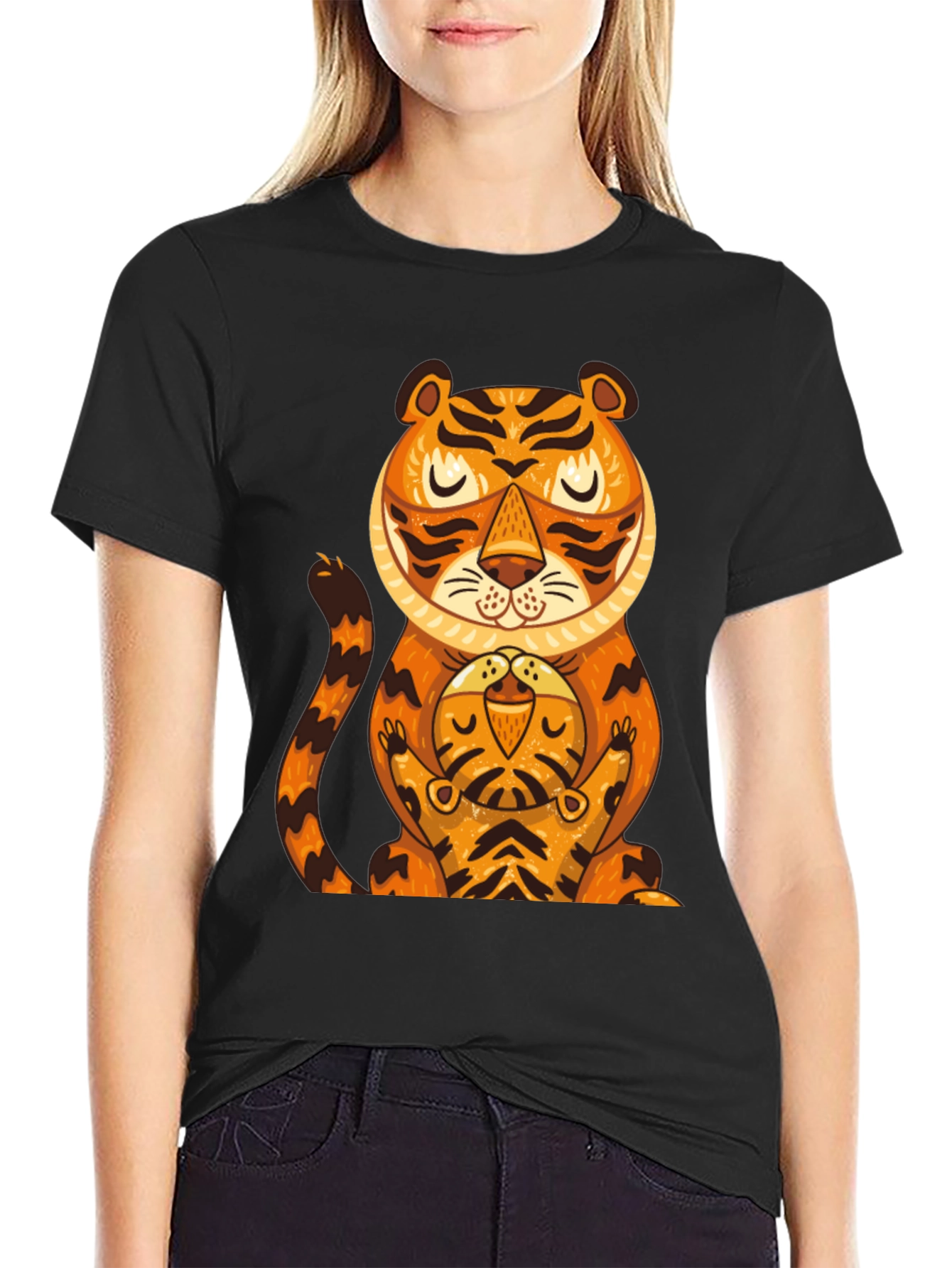 Tiger & Cub Graphic Tee - Black Cotton T-Shirt