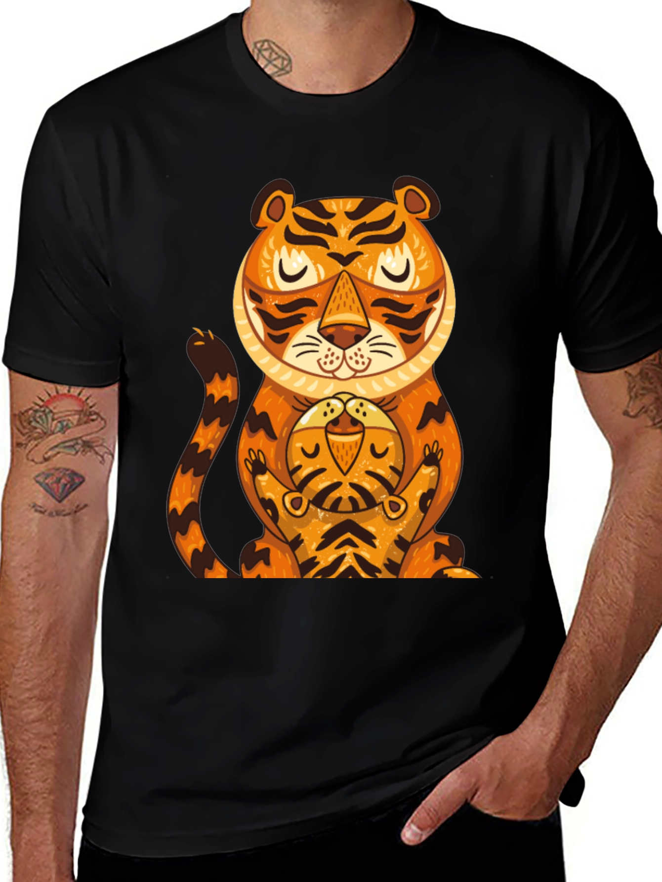 Tiger & Cub Graphic Tee - Black Cotton T-Shirt