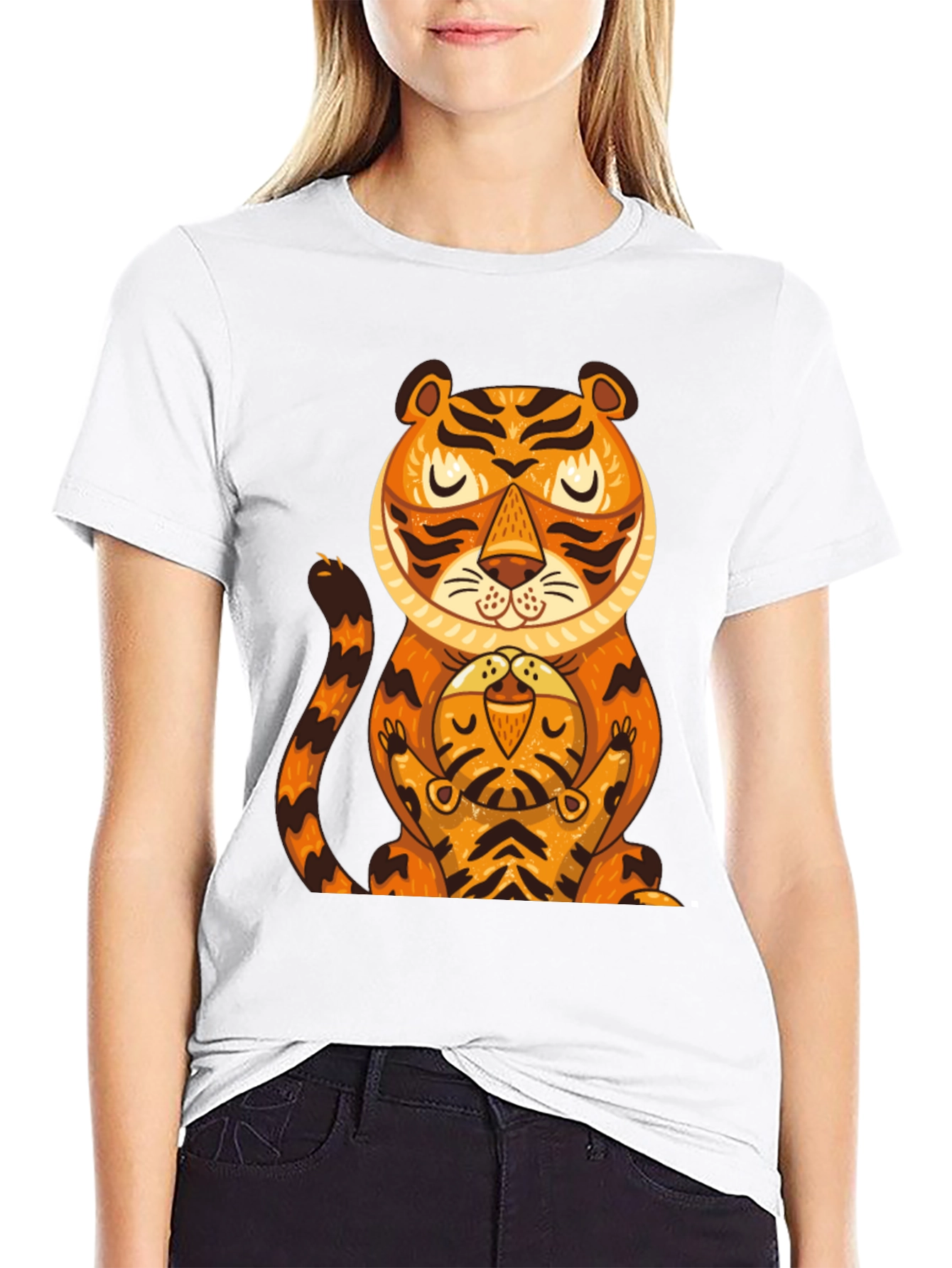 Tiger & Cub Graphic Tee - Black Cotton T-Shirt