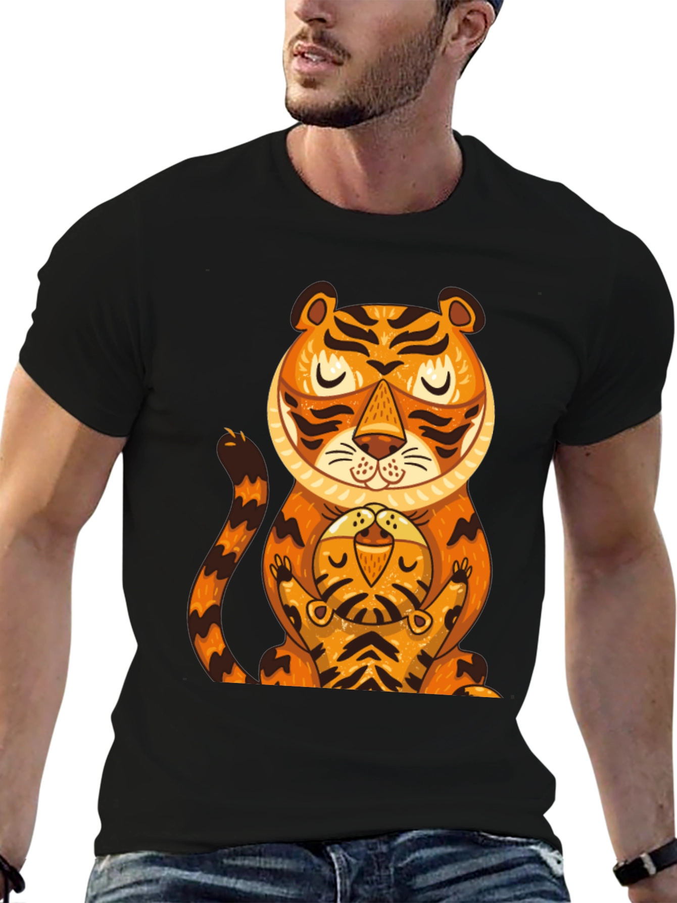 Tiger & Cub Graphic Tee - Black Cotton T-Shirt