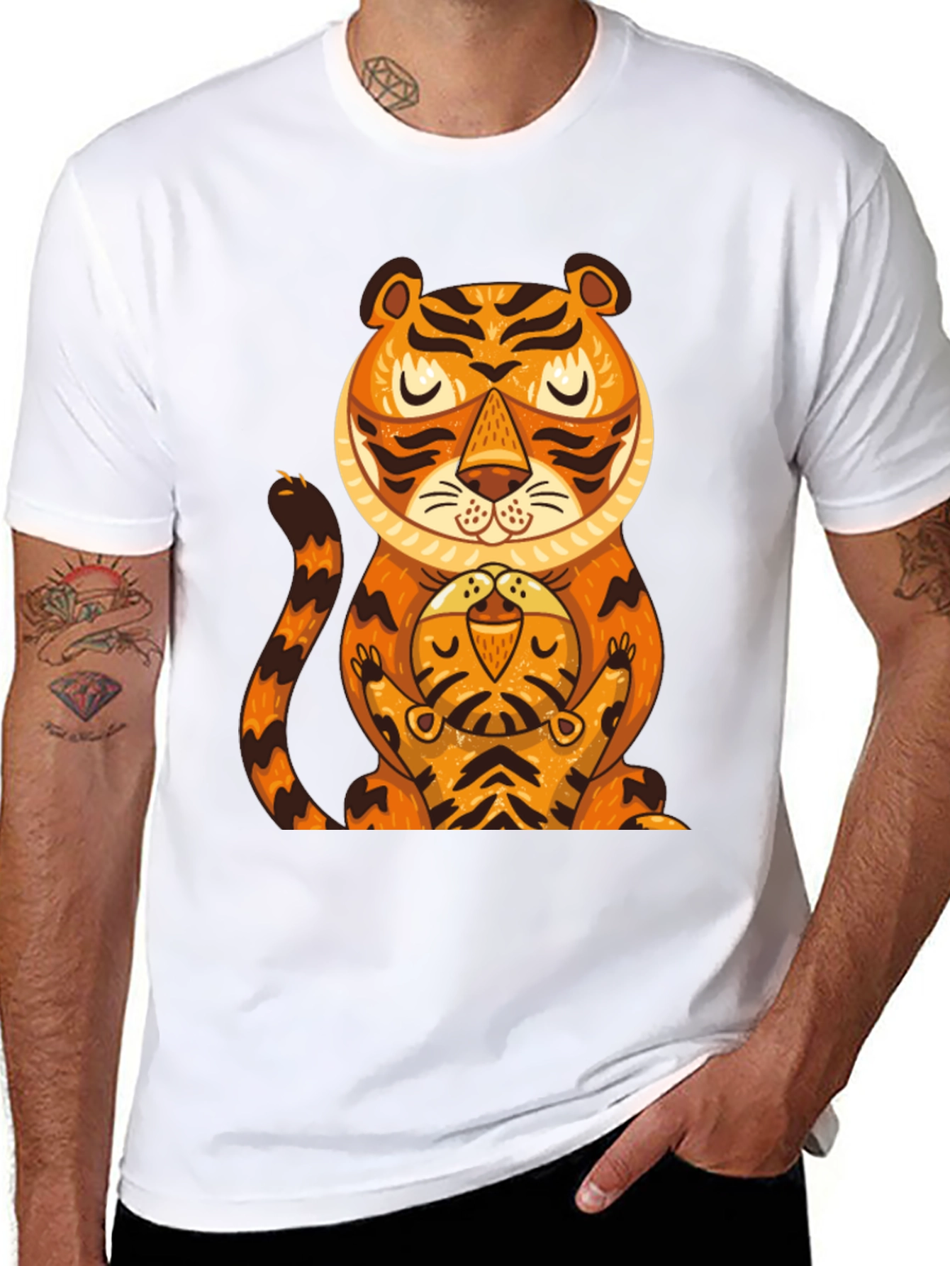Tiger & Cub Graphic Tee - Black Cotton T-Shirt