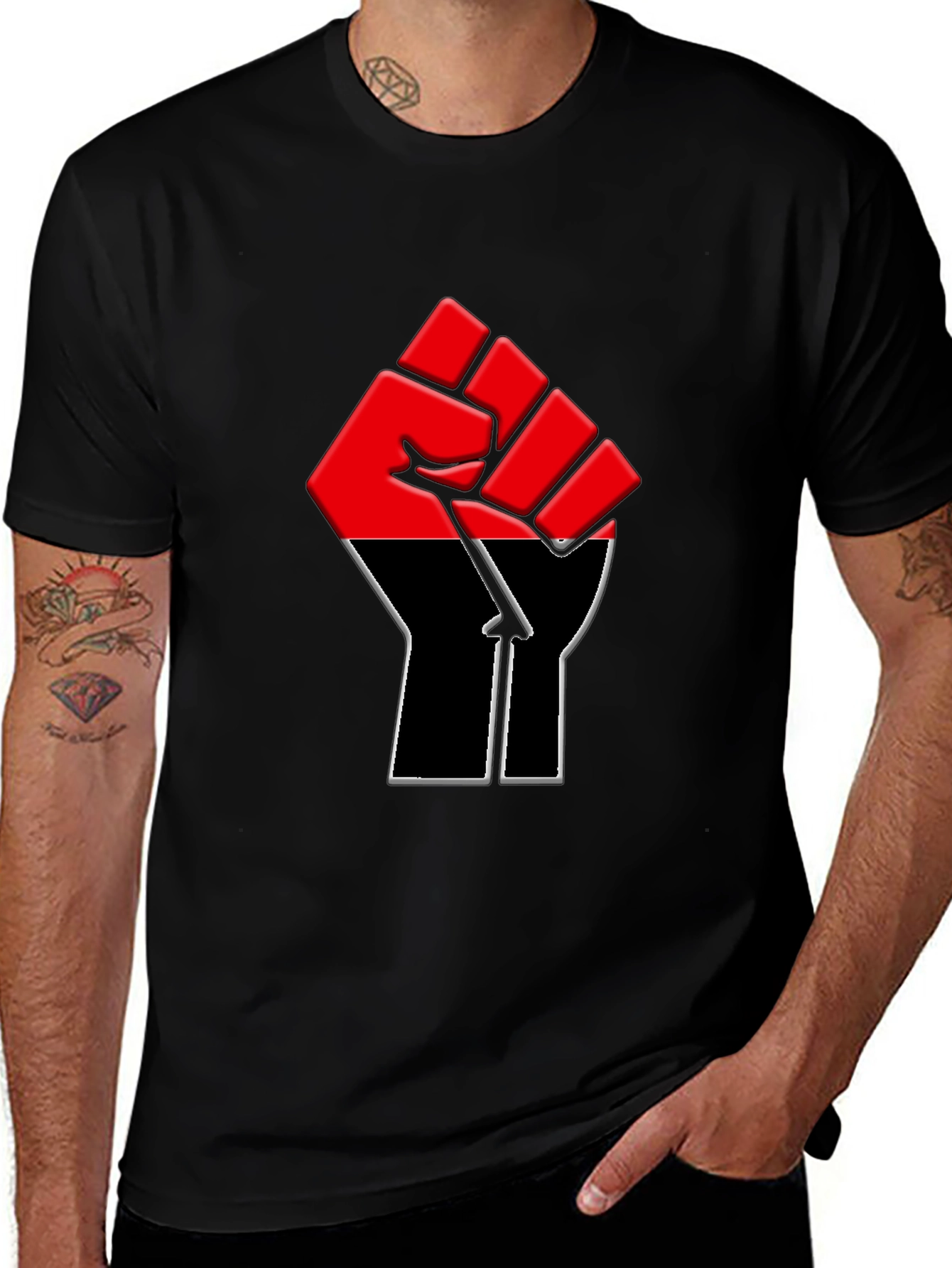Red and Black Fist Graphic T-Shirt - Unisex